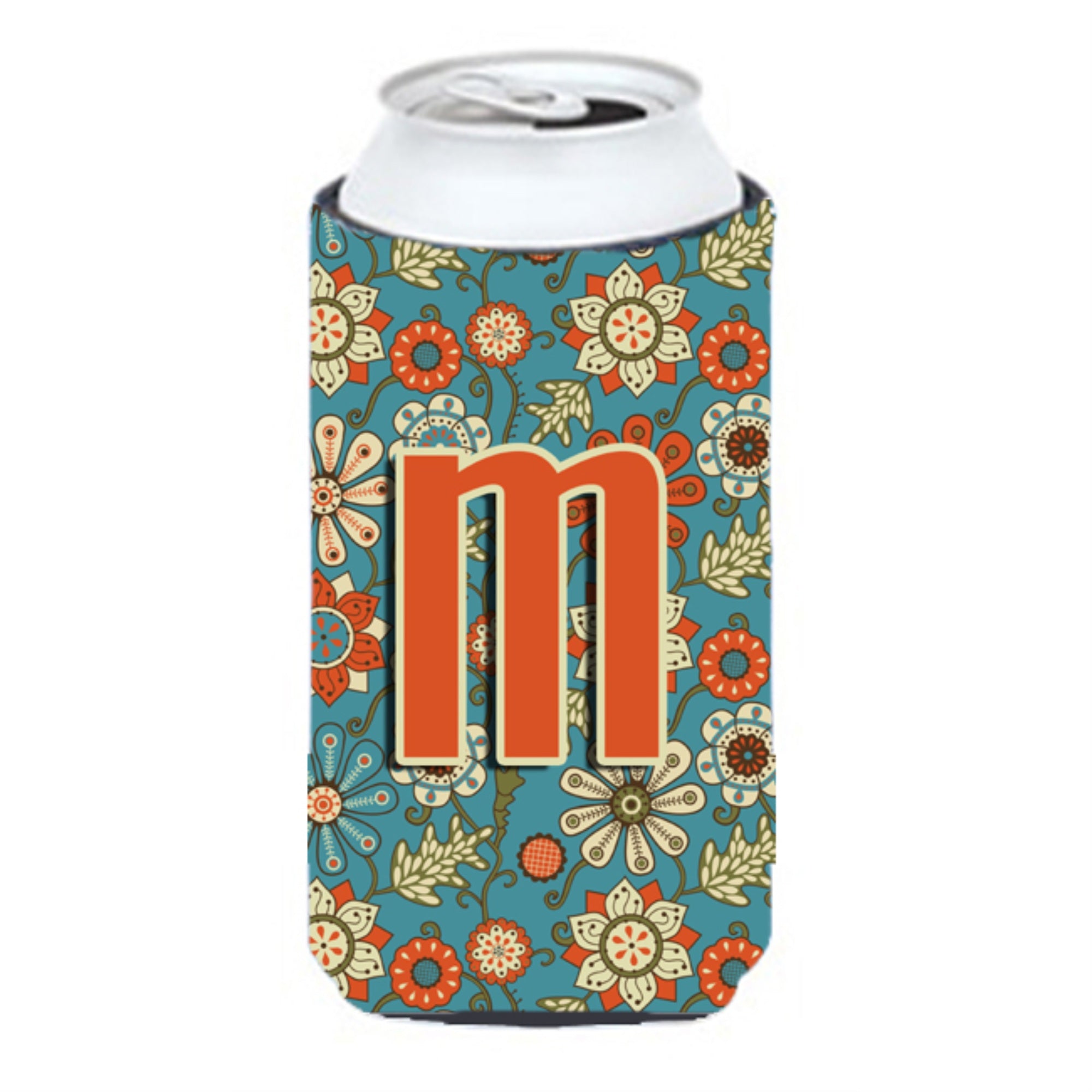Letter M Flowers Retro Blue Tall Boy Beverage Insulator Hugger Cj2012-Mtbc
