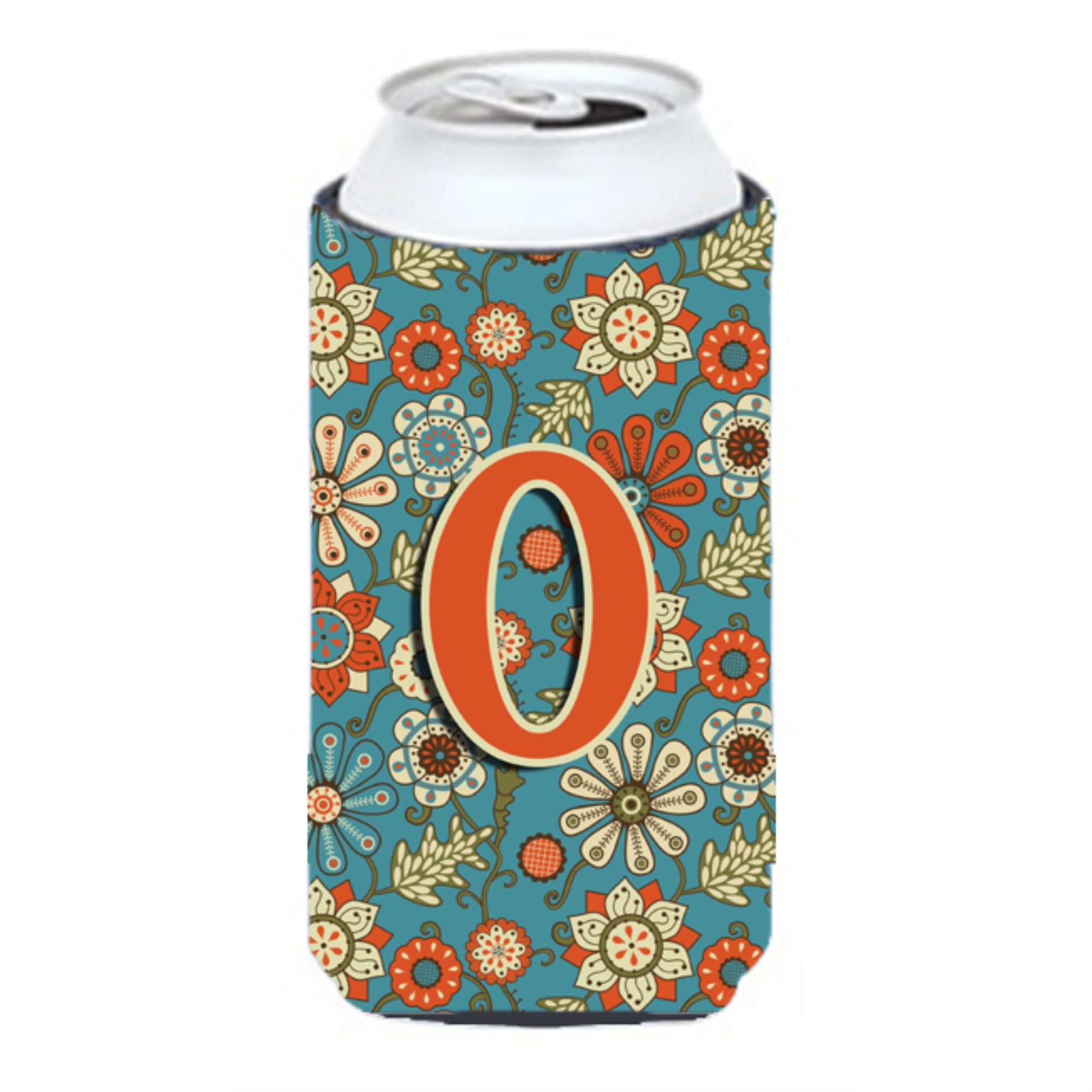 Letter O Flowers Retro Blue Tall Boy Beverage Insulator Hugger Cj2012-Otbc