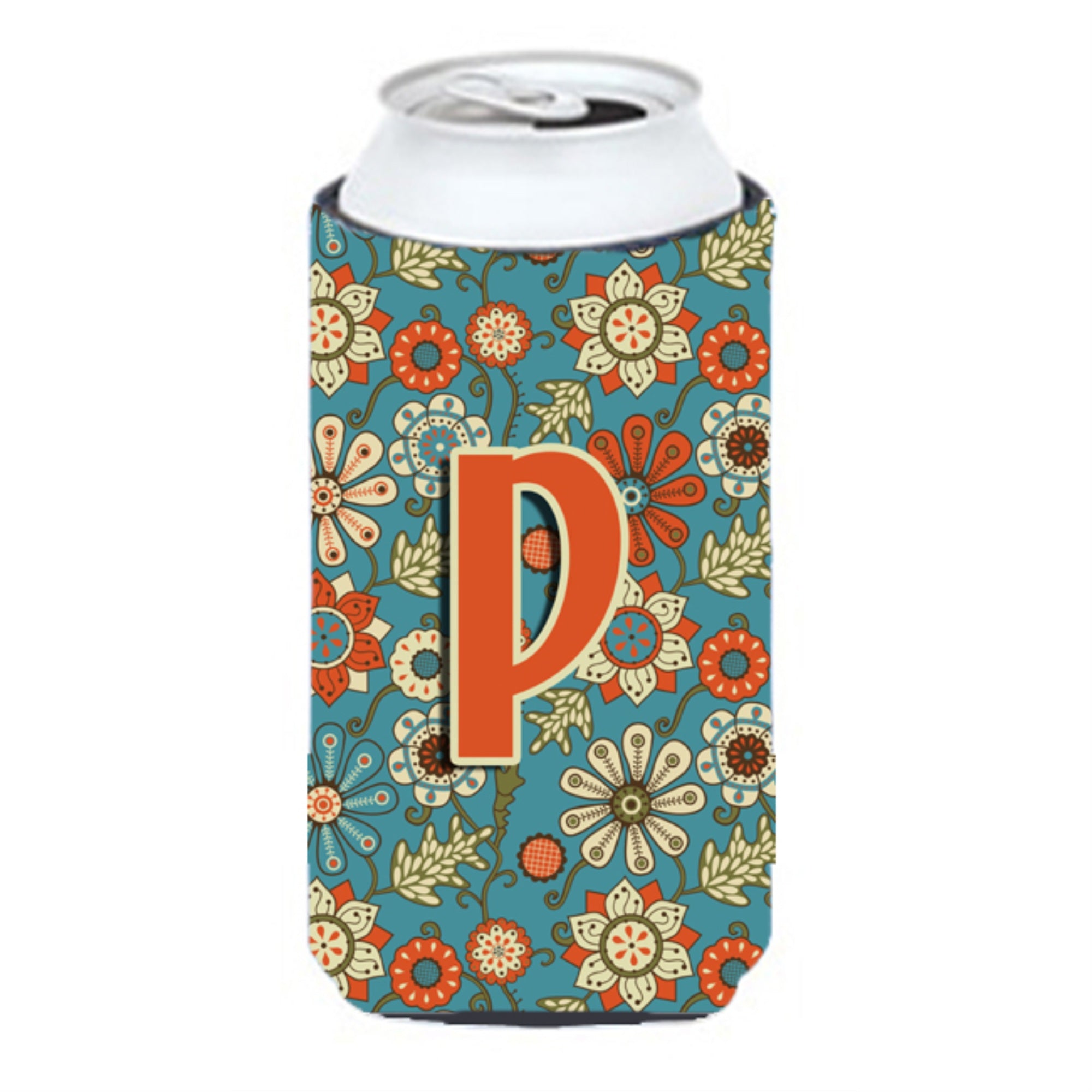 Letter P Flowers Retro Blue Tall Boy Beverage Insulator Hugger Cj2012-Ptbc