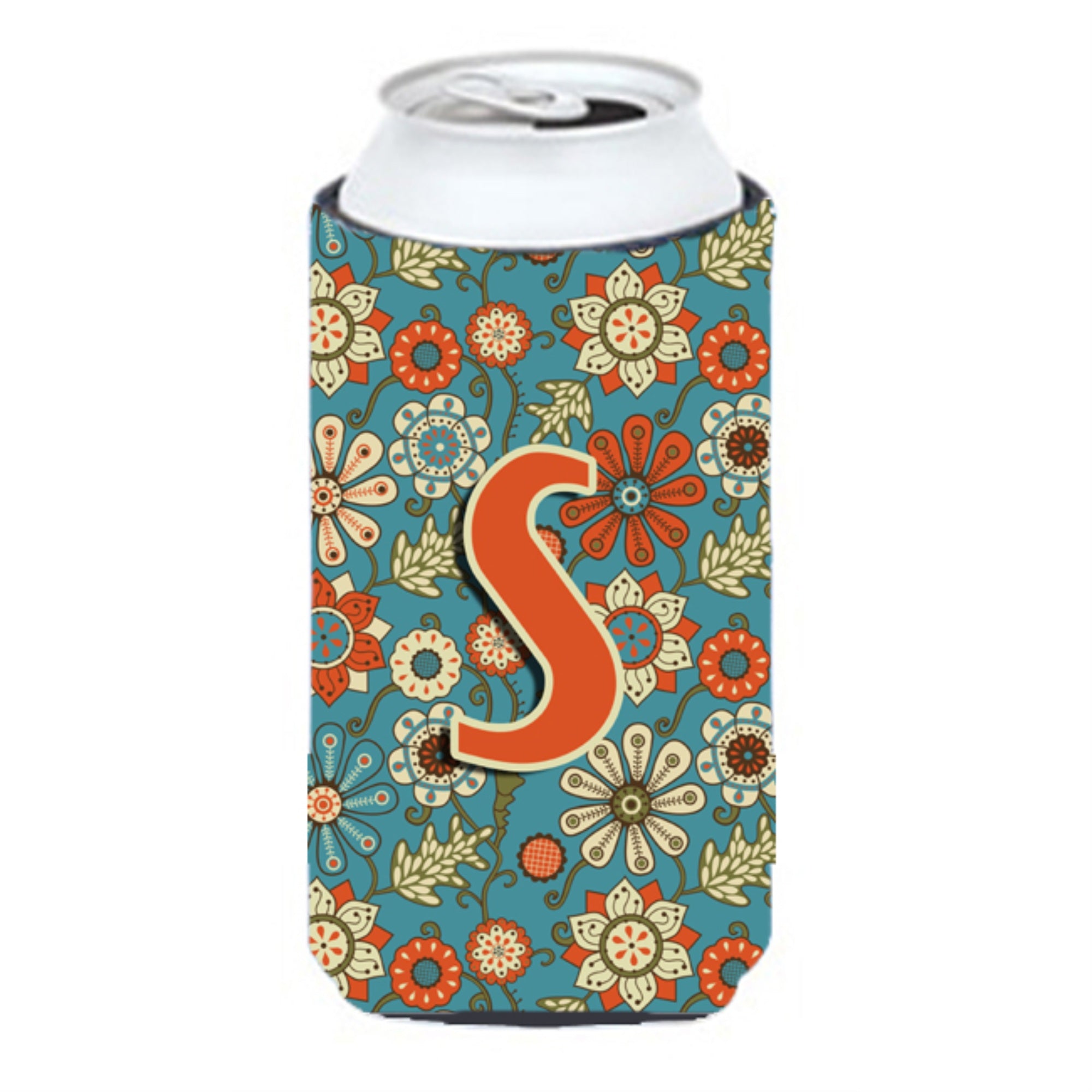 Letter S Flowers Retro Blue Tall Boy Beverage Insulator Hugger Cj2012-Stbc