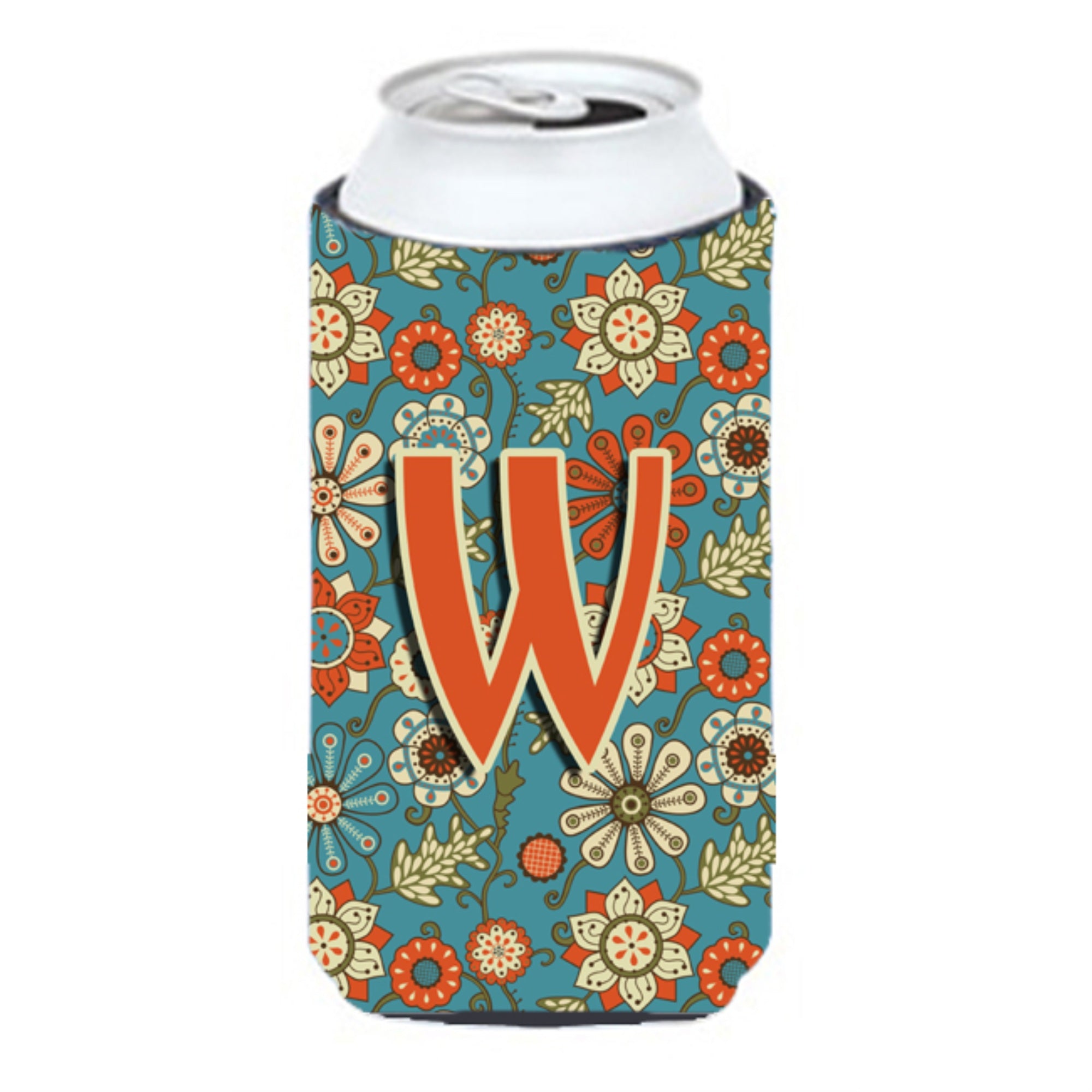 Letter W Flowers Retro Blue Tall Boy Beverage Insulator Hugger Cj2012-Wtbc