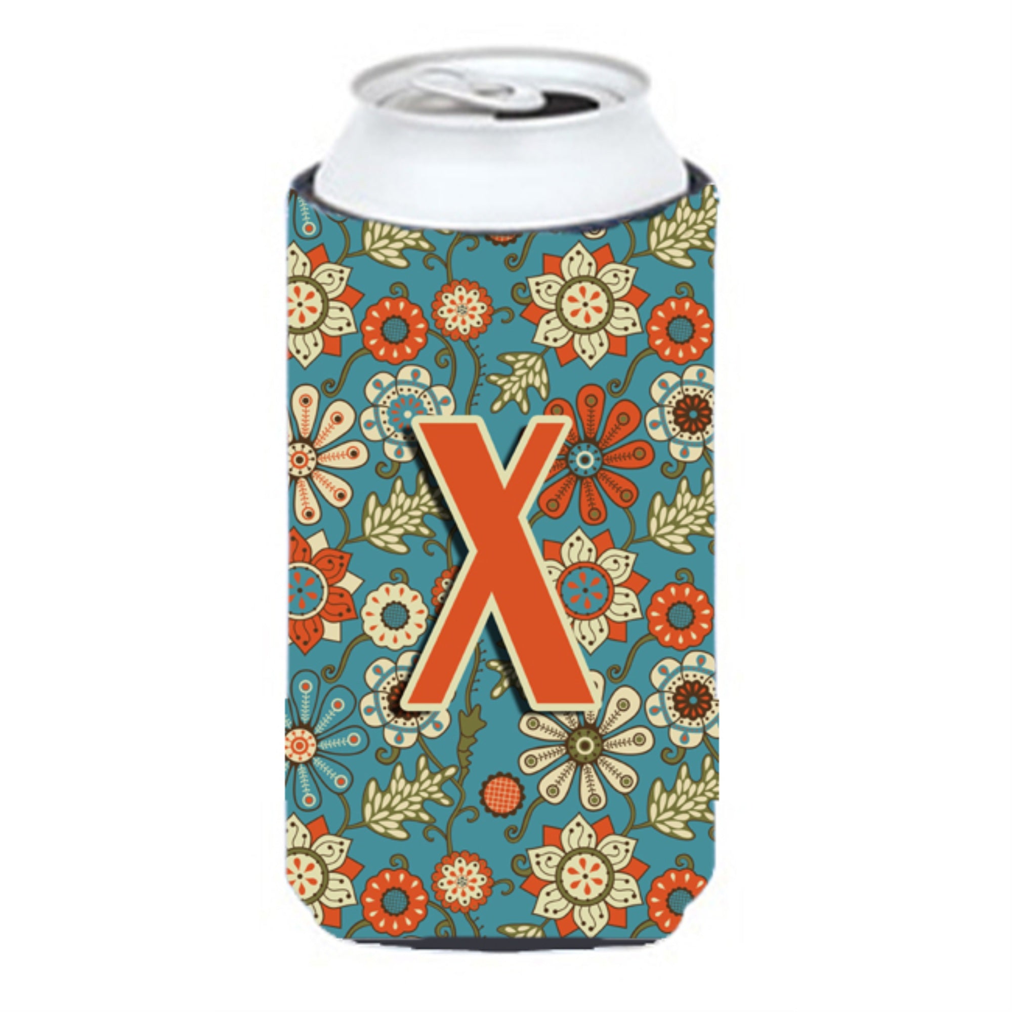 Letter X Flowers Retro Blue Tall Boy Beverage Insulator Hugger Cj2012-Xtbc