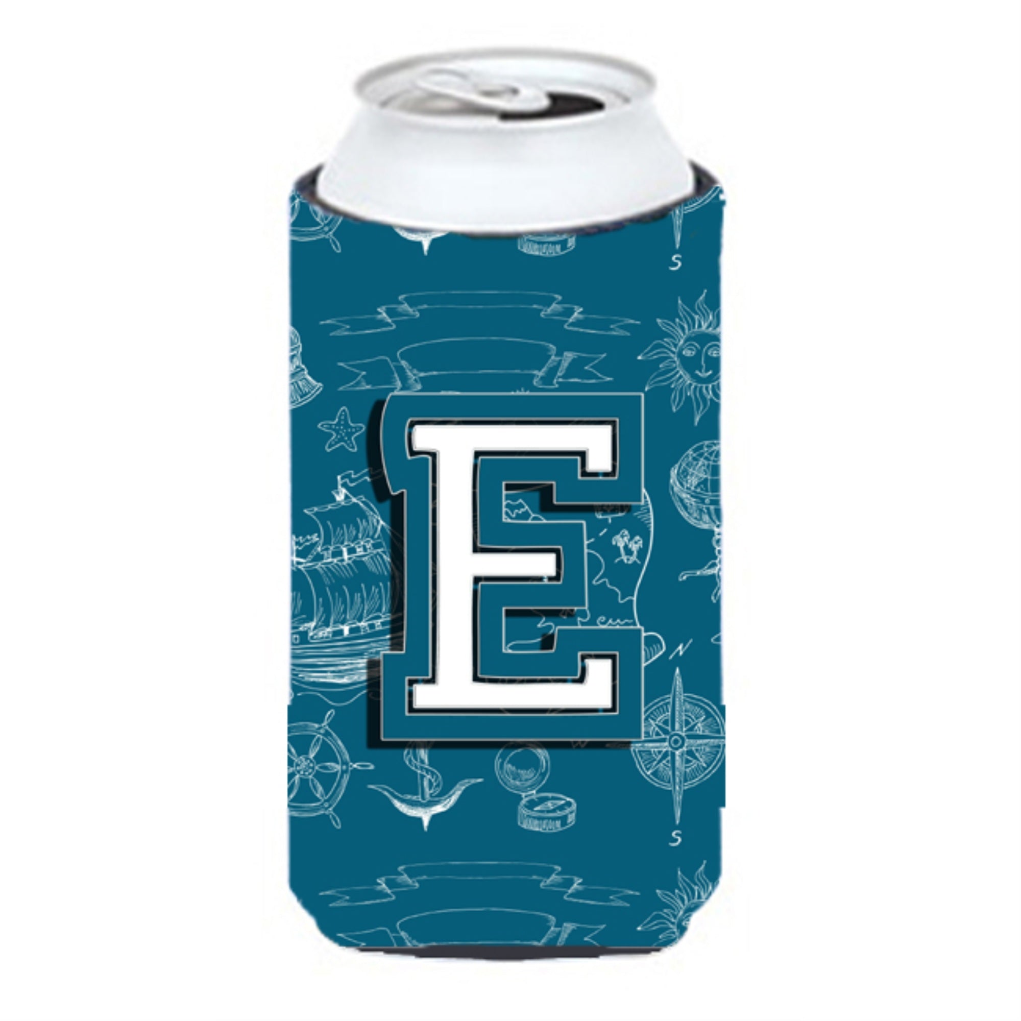 Letter E Sea Doodles Initial Alphabet Tall Boy Beverage Insulator Hugger Cj2014-Etbc