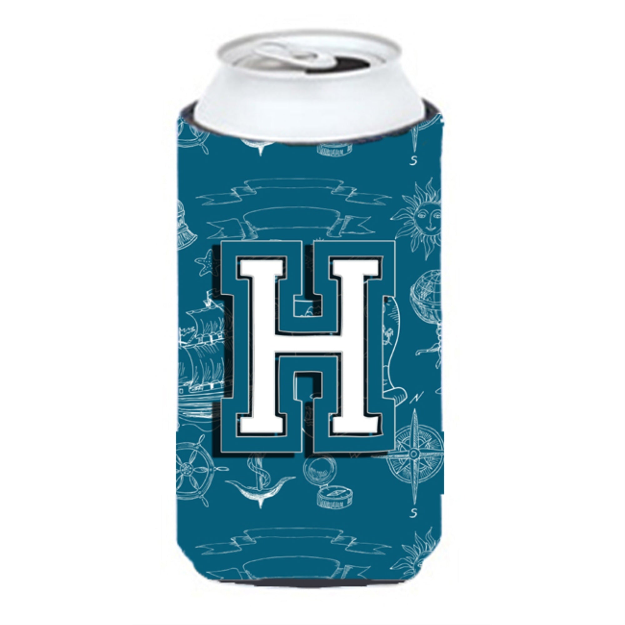 Letter H Sea Doodles Initial Alphabet Tall Boy Beverage Insulator Hugger Cj2014-Htbc