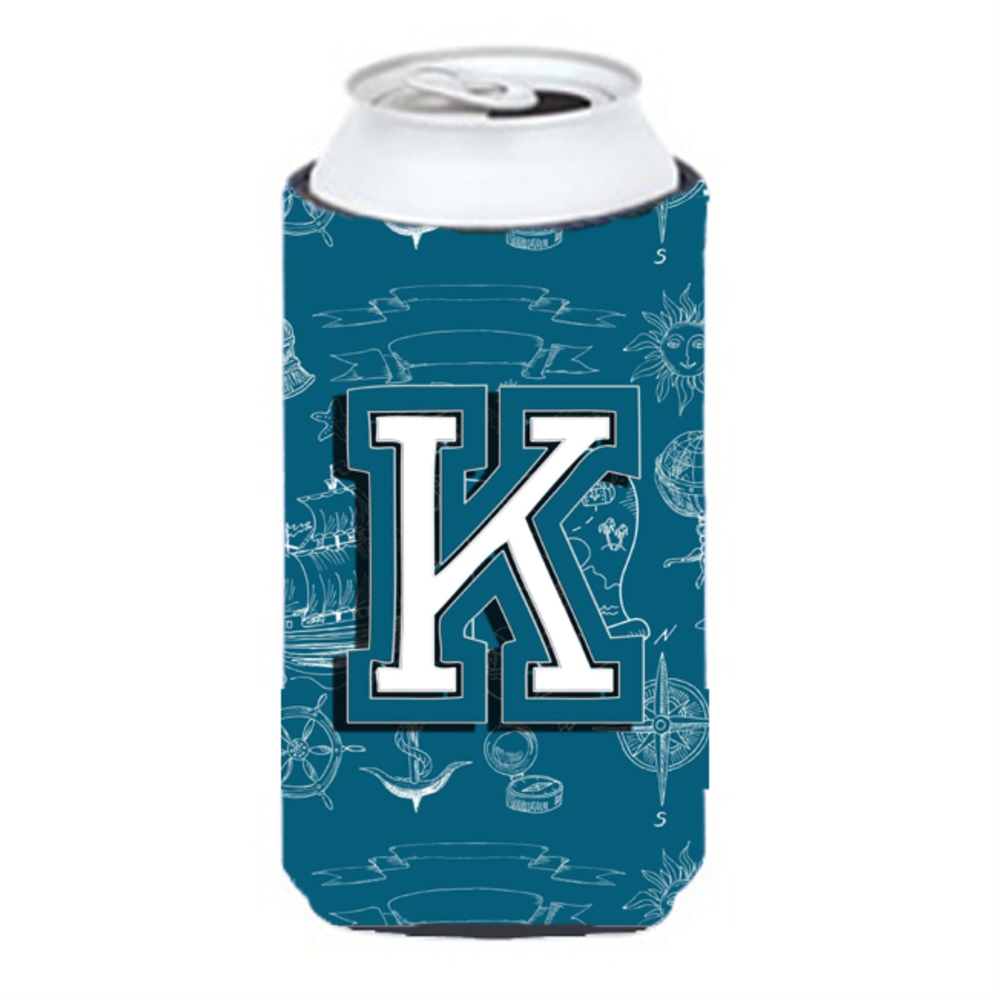 Letter K Sea Doodles Initial Alphabet Tall Boy Beverage Insulator Hugger Cj2014-Ktbc