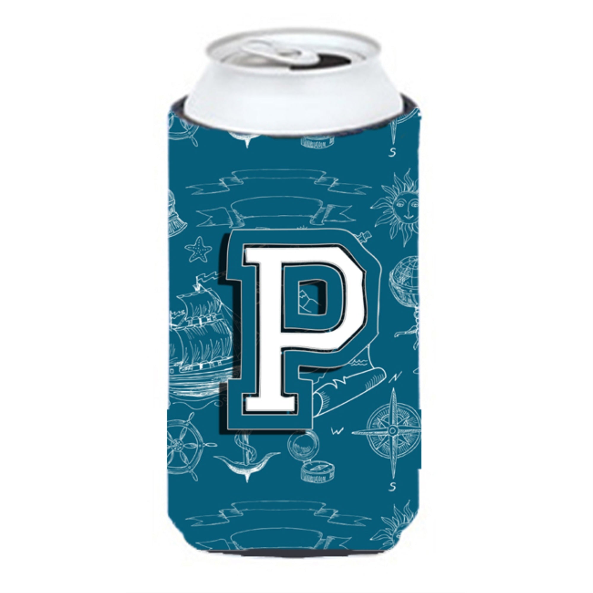 Letter P Sea Doodles Initial Alphabet Tall Boy Beverage Insulator Hugger Cj2014-Ptbc