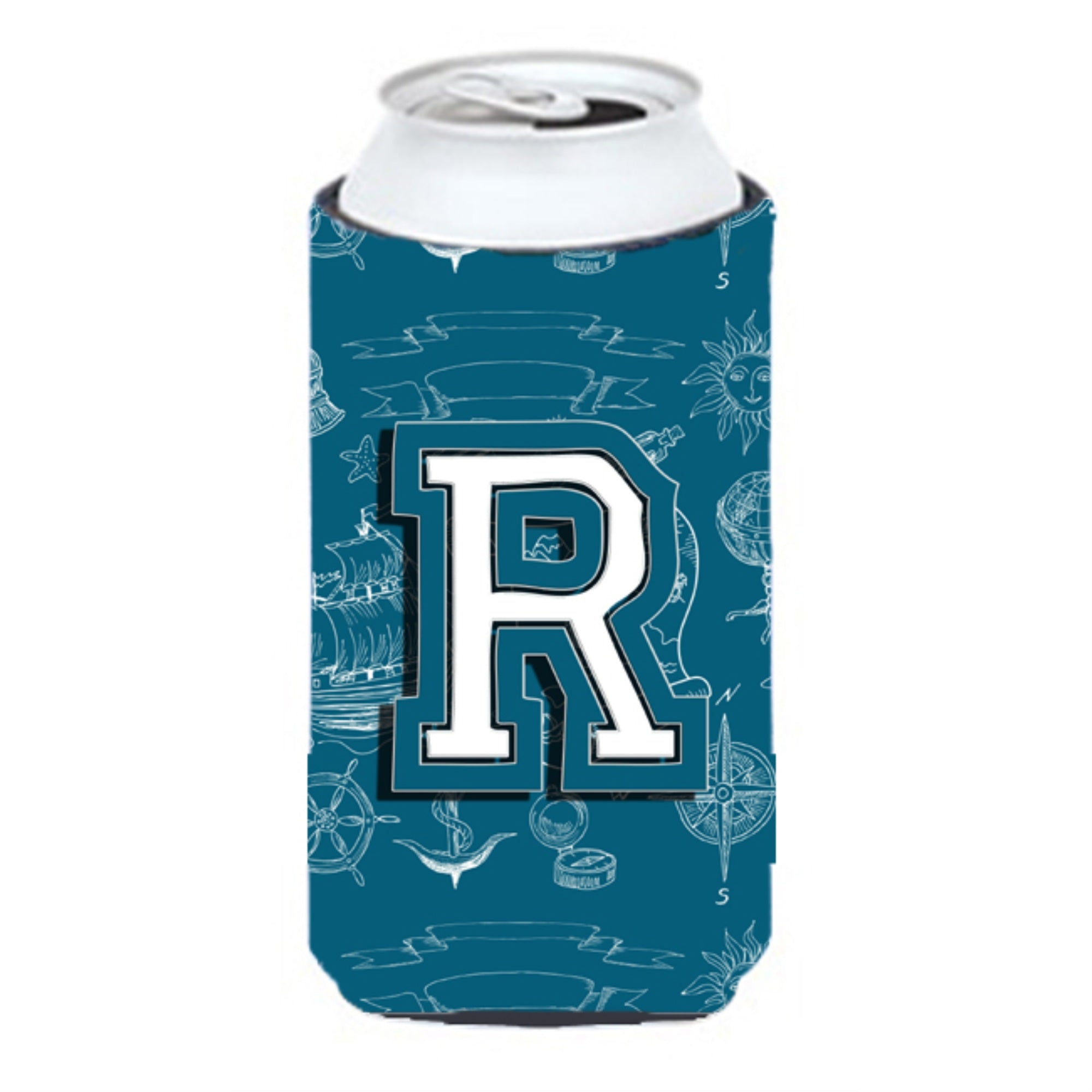 Letter R Sea Doodles Initial Alphabet Tall Boy Beverage Insulator Hugger Cj2014-Rtbc
