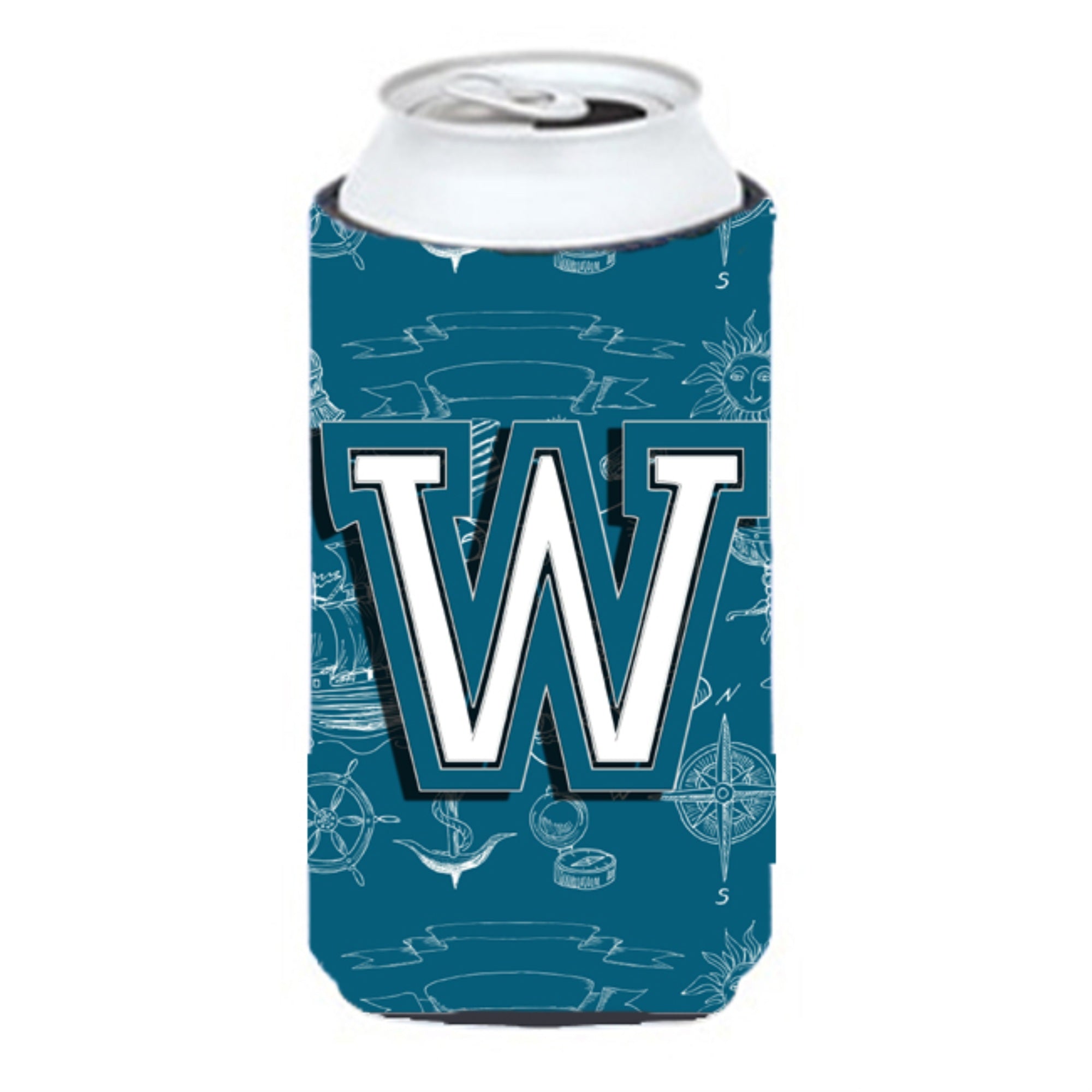 Letter W Sea Doodles Initial Alphabet Tall Boy Beverage Insulator Hugger Cj2014-Wtbc