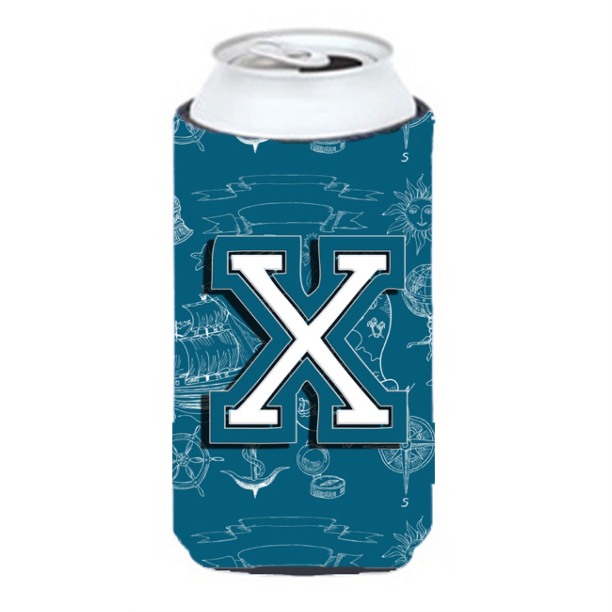 Letter X Sea Doodles Initial Alphabet Tall Boy Beverage Insulator Hugger Cj2014-Xtbc