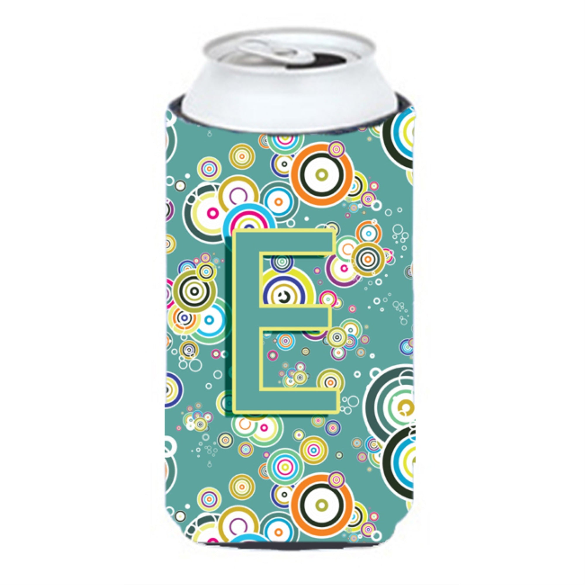 Letter E Circle Circle Teal Initial Alphabet Tall Boy Beverage Insulator Hugger Cj2015-Etbc