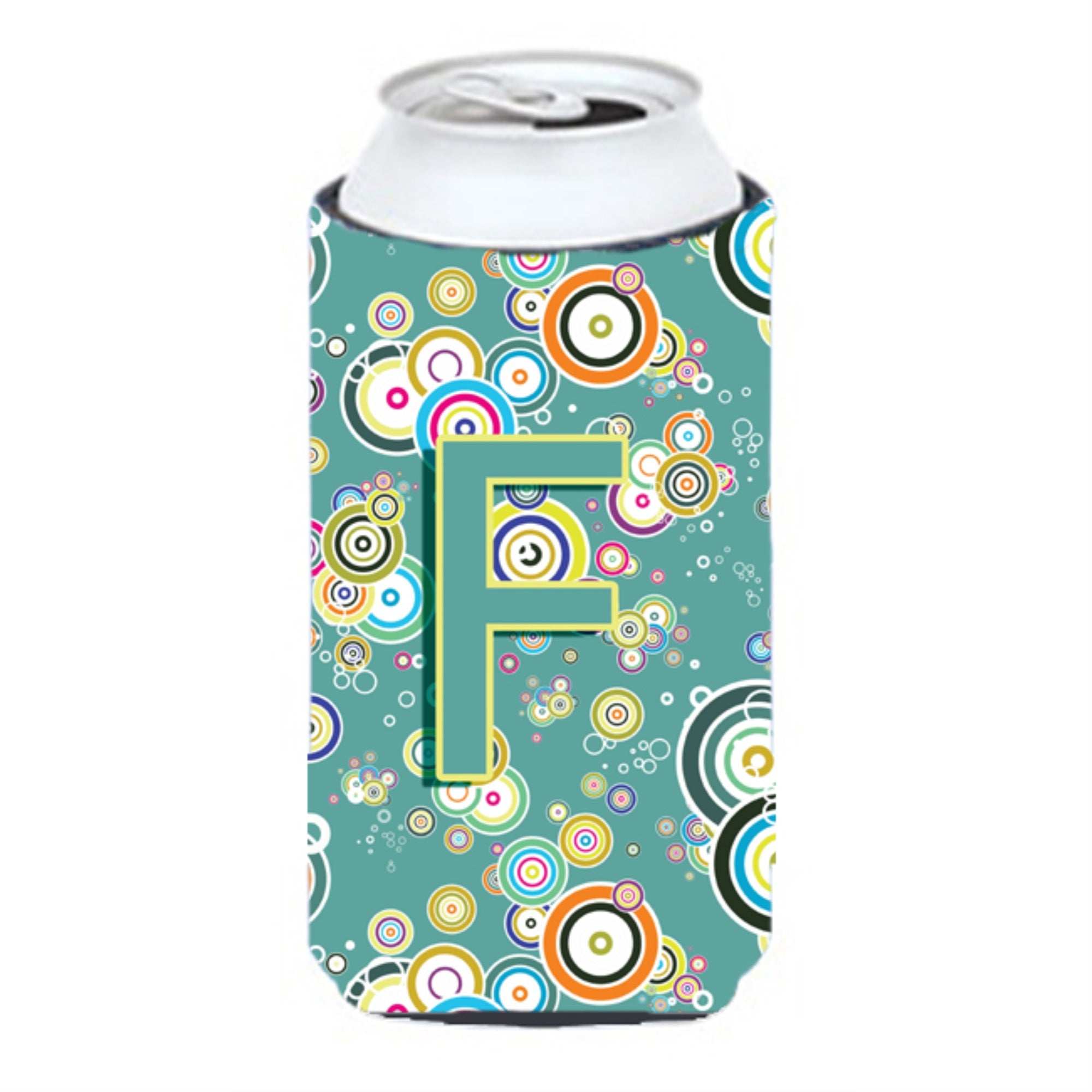 Letter F Circle Circle Teal Initial Alphabet Tall Boy Beverage Insulator Hugger Cj2015-Ftbc