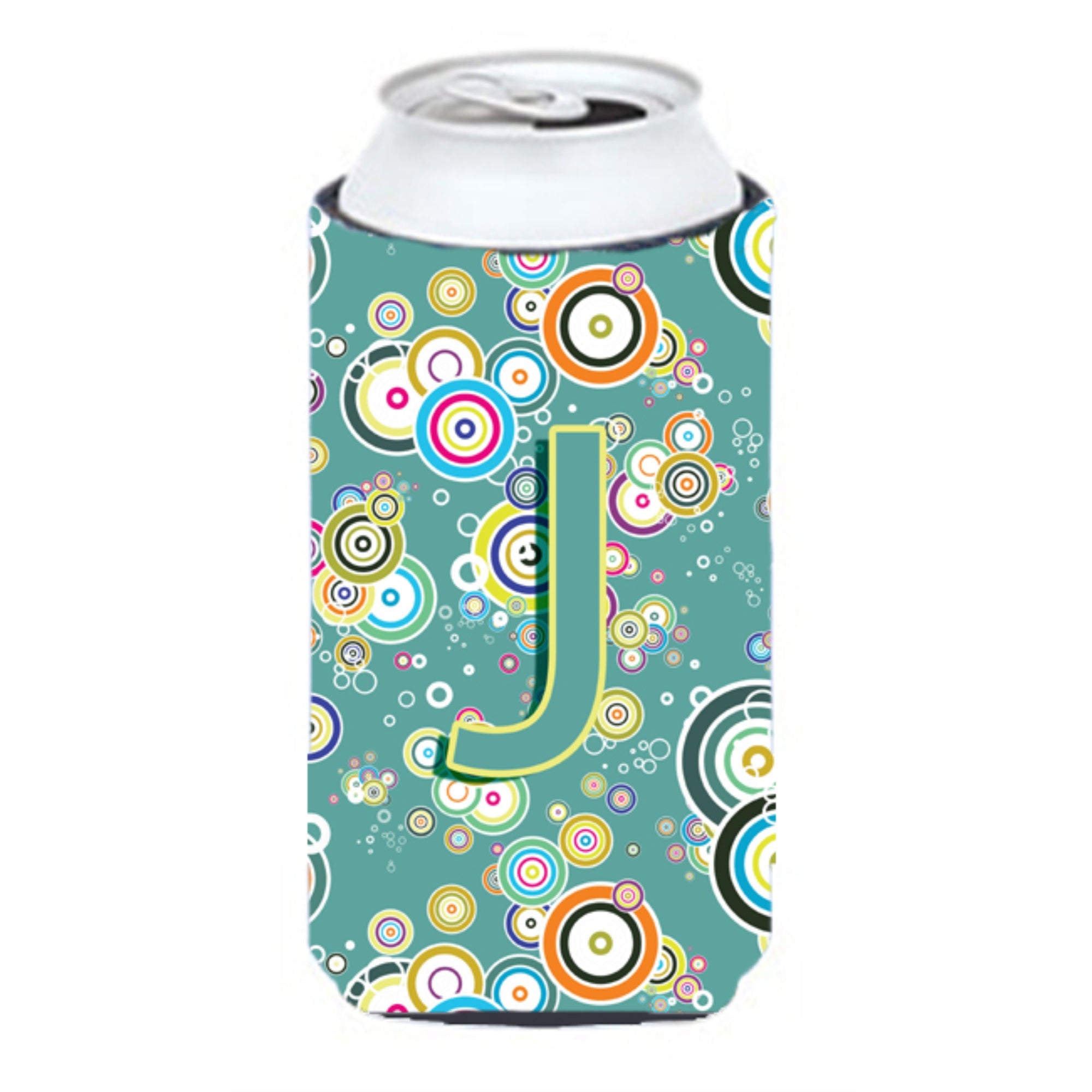 Letter J Circle Circle Teal Initial Alphabet Tall Boy Beverage Insulator Hugger Cj2015-Jtbc