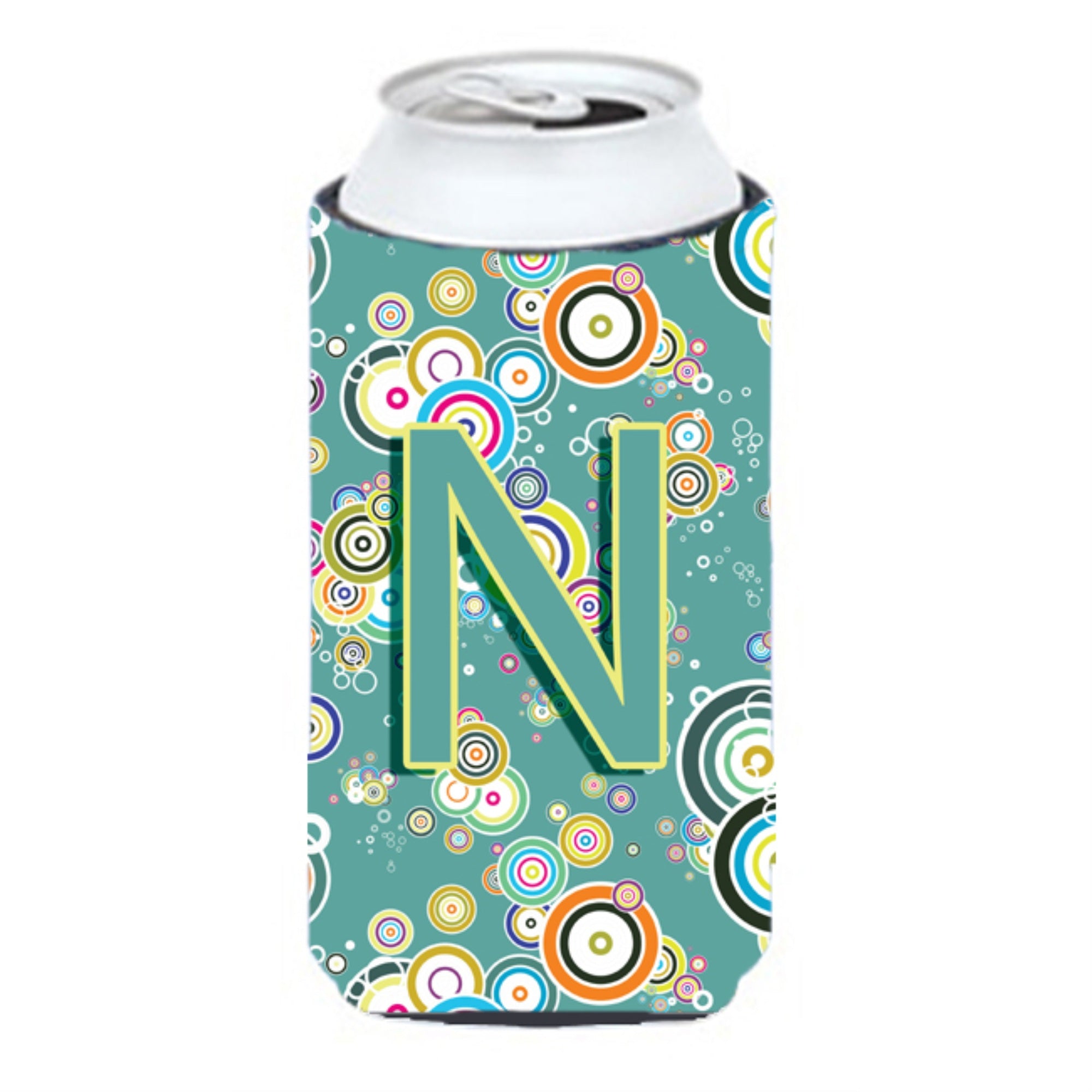 Letter N Circle Circle Teal Initial Alphabet Tall Boy Beverage Insulator Hugger Cj2015-Ntbc