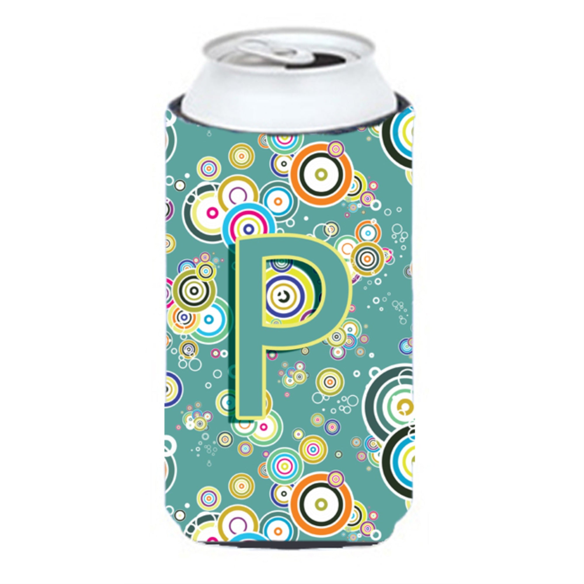 Letter P Circle Circle Teal Initial Alphabet Tall Boy Beverage Insulator Hugger Cj2015-Ptbc