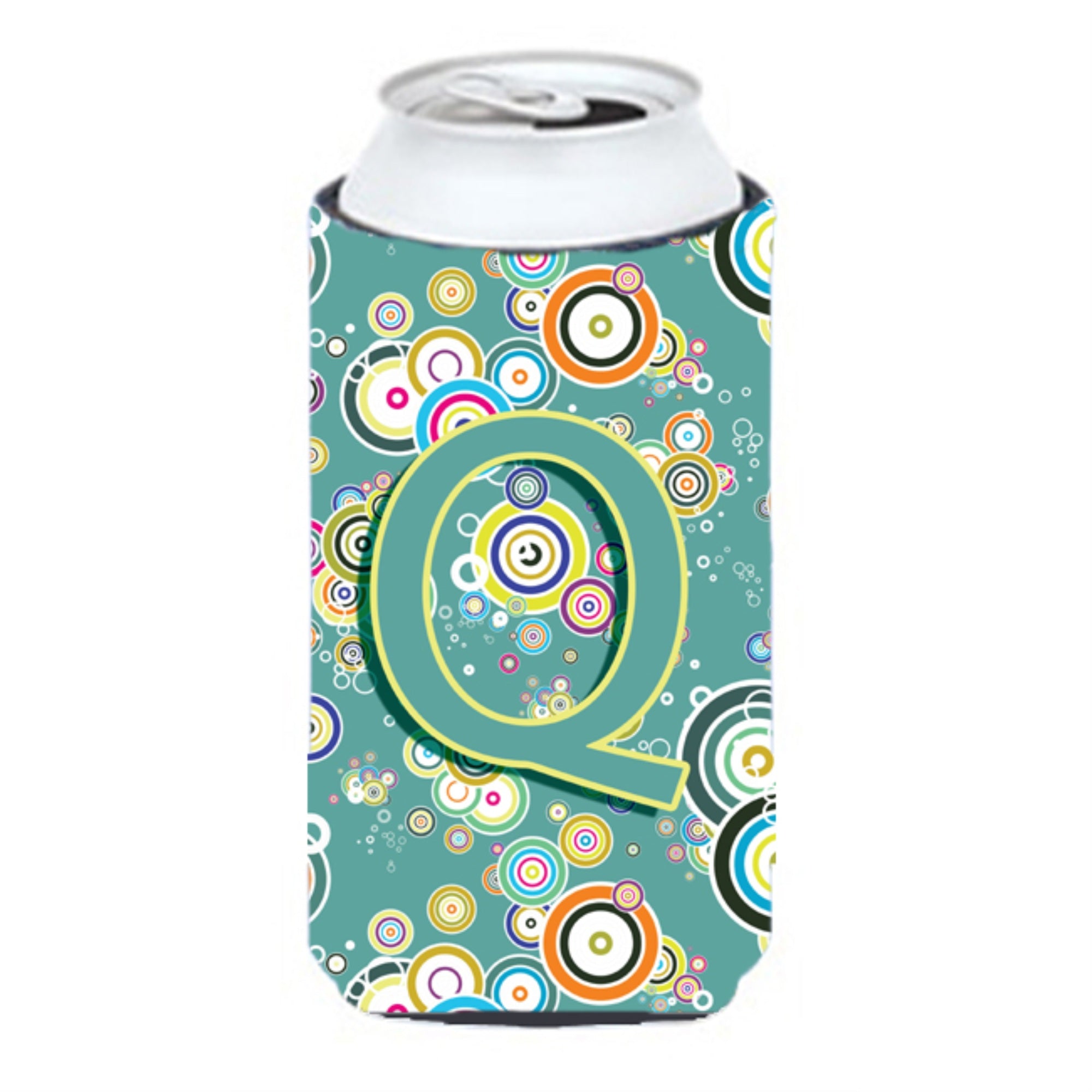 Letter Q Circle Circle Teal Initial Alphabet Tall Boy Beverage Insulator Hugger Cj2015-Qtbc