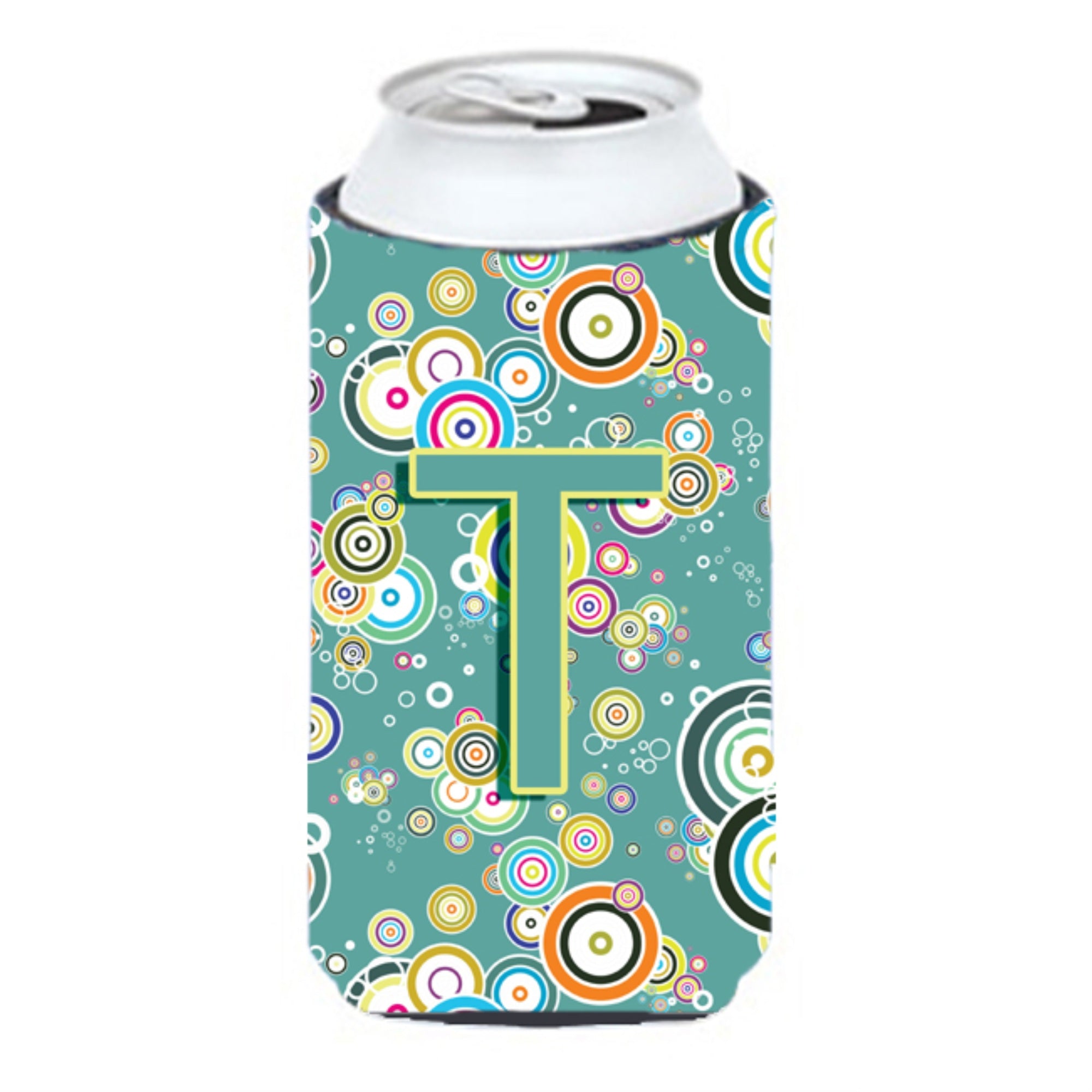 Letter T Circle Circle Teal Initial Alphabet Tall Boy Beverage Insulator Hugger Cj2015-Ttbc