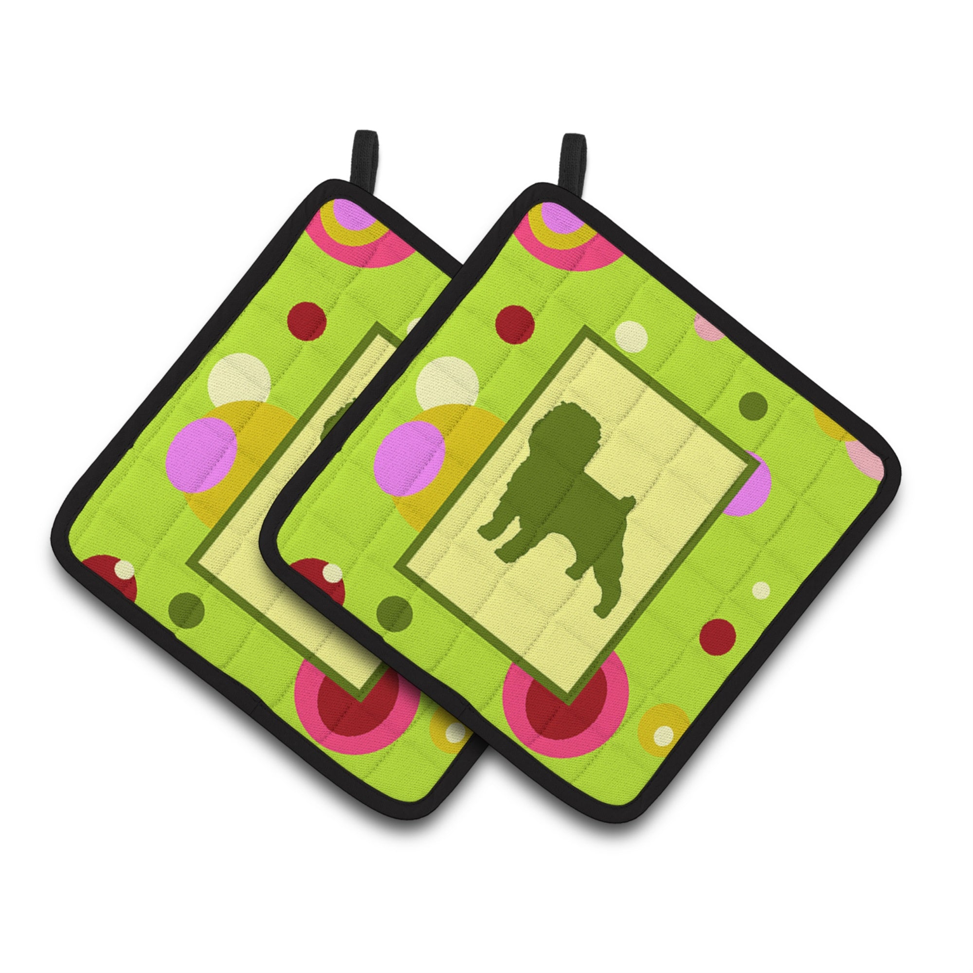 'Caroline'S Treasures Lime Green Dots Affenpinscher Pair Of Pot Holders Ck1001Pthd, 7.5Hx7.5W, Multicolor''