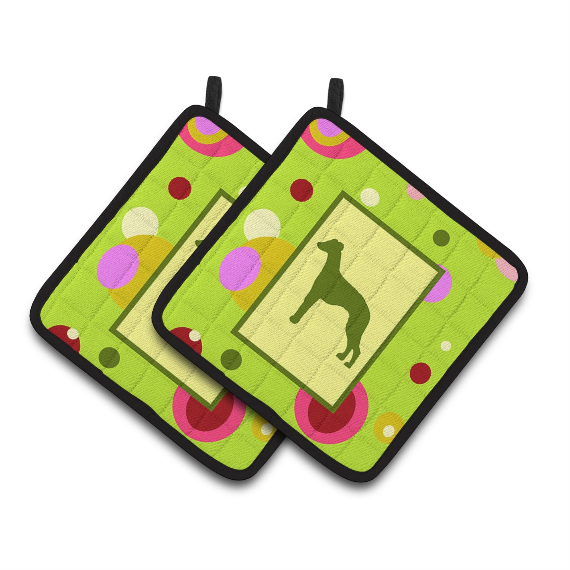 'Caroline'S Treasures Lime Green Dots Whippet Pair Of Pot Holders Ck1072Pthd, 7.5Hx7.5W, Multicolor''