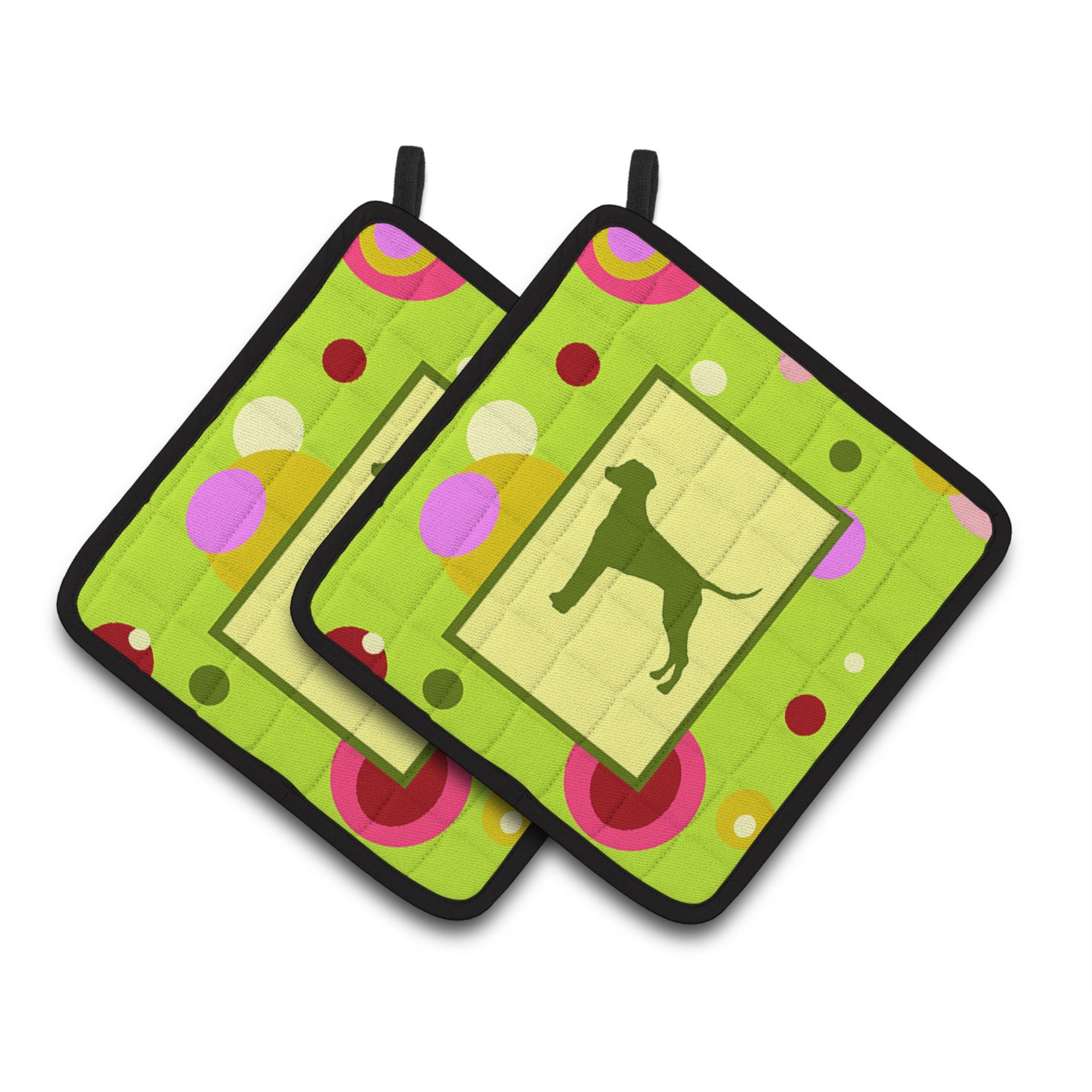 'Caroline'S Treasures Lime Green Dots Dalmatian Pair Of Pot Holders Ck1127Pthd, 7.5Hx7.5W, Multicolor''