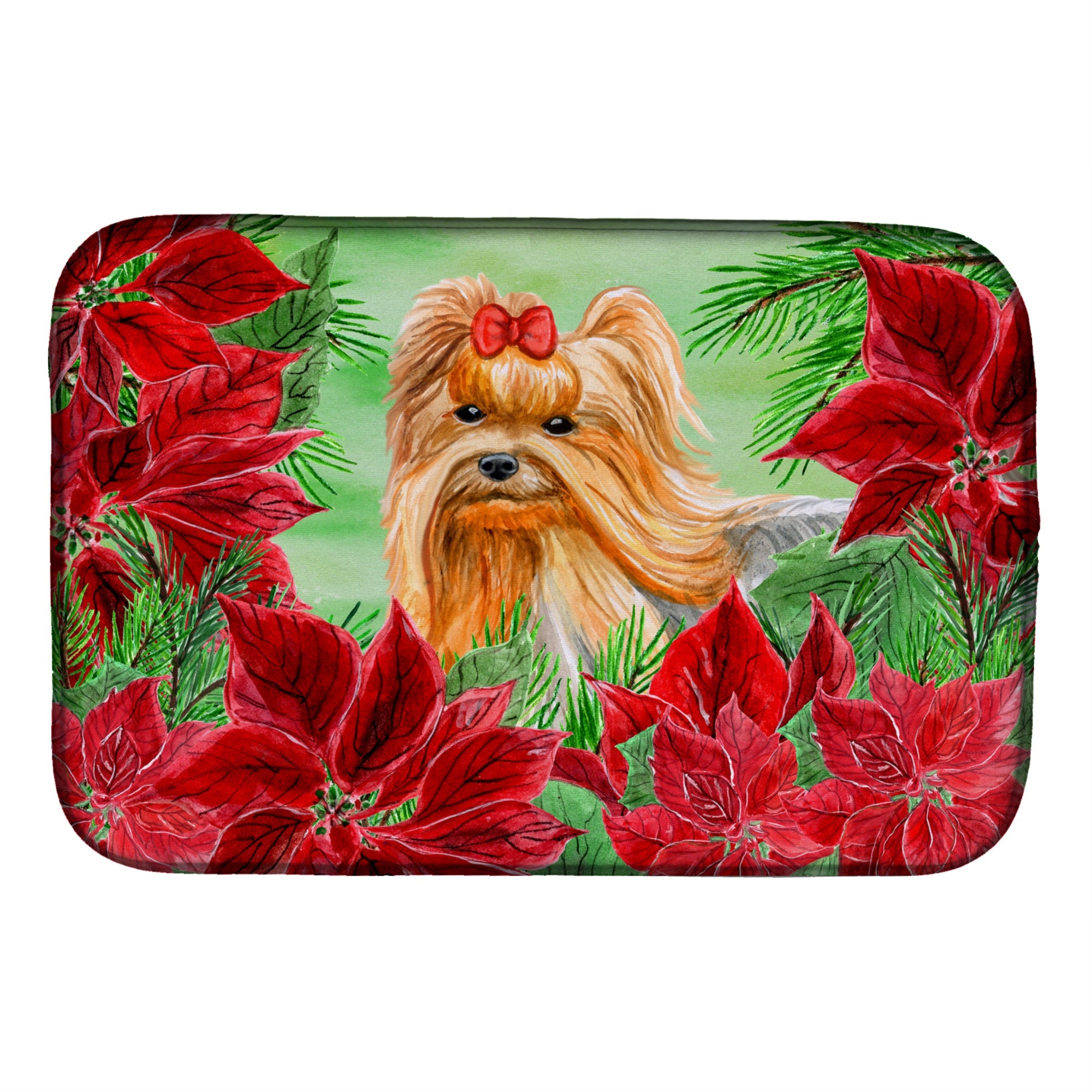 'Caroline'S Treasures Yorkshire Terrier Poinsettias Dish Drying Mat, 14'''' X 21'''', Christmas Poinsettas''