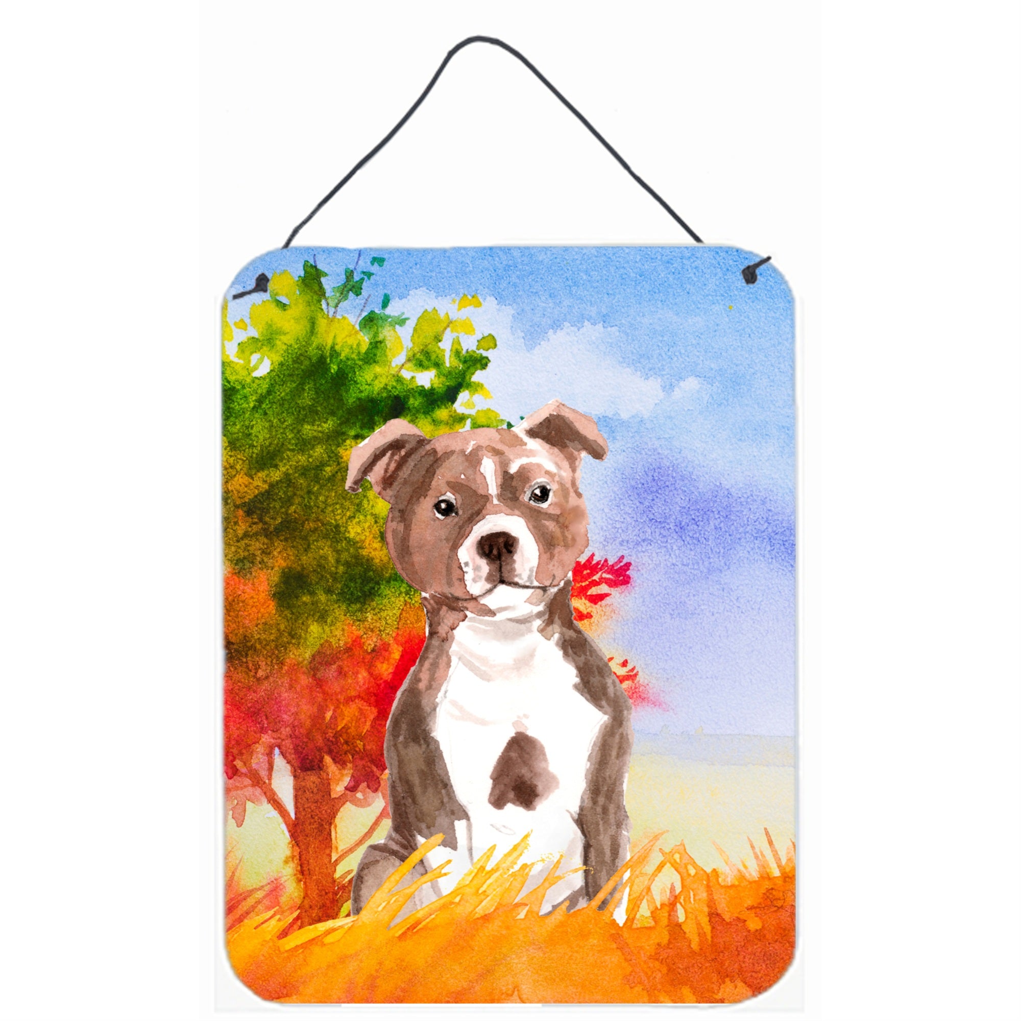 'Caroline'S Treasures Fall Red Staffordshire Bull Terrier Door Hanging Prints Wall-Decor, Multicolor''
