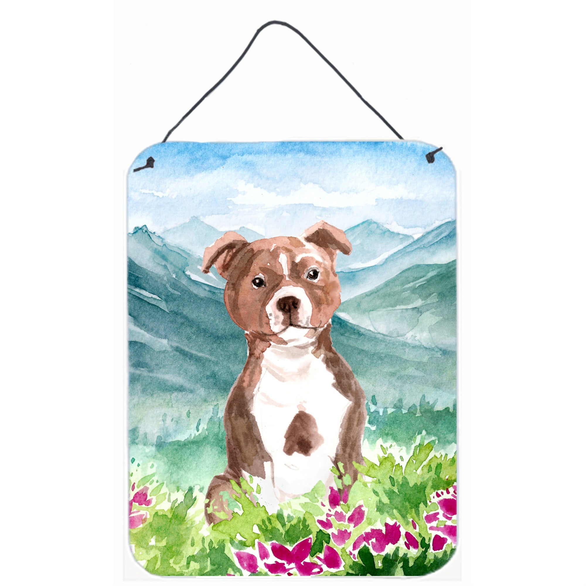 'Caroline'S Treasures Mountian Flowers Red Staffordshire Bull Terrier Door Hanging Prints Wall-Decor, Multicolor''