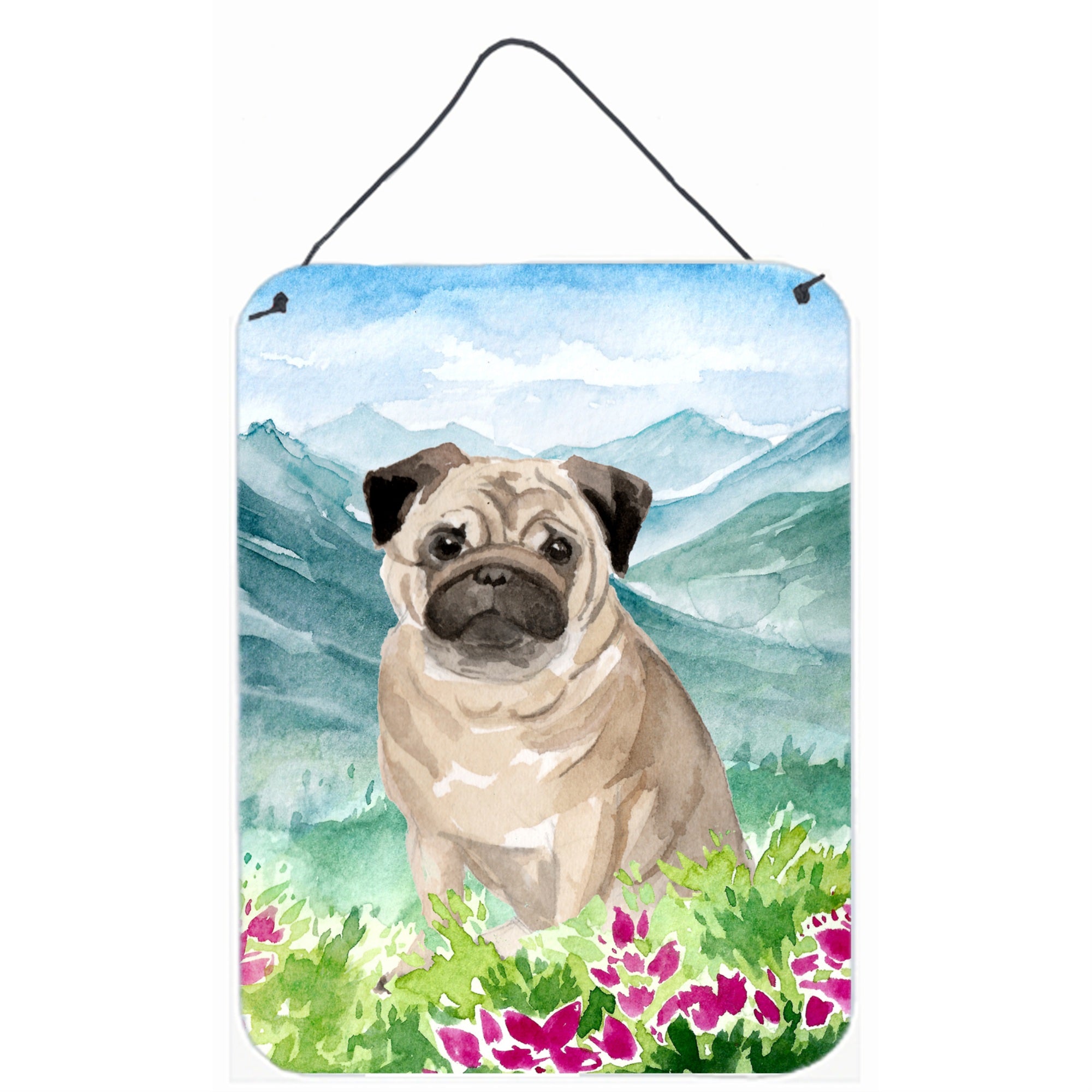 'Caroline'S Treasures Mountian Flowers Fawn Pug Door Hanging Prints Wall-Decor, Multicolor''