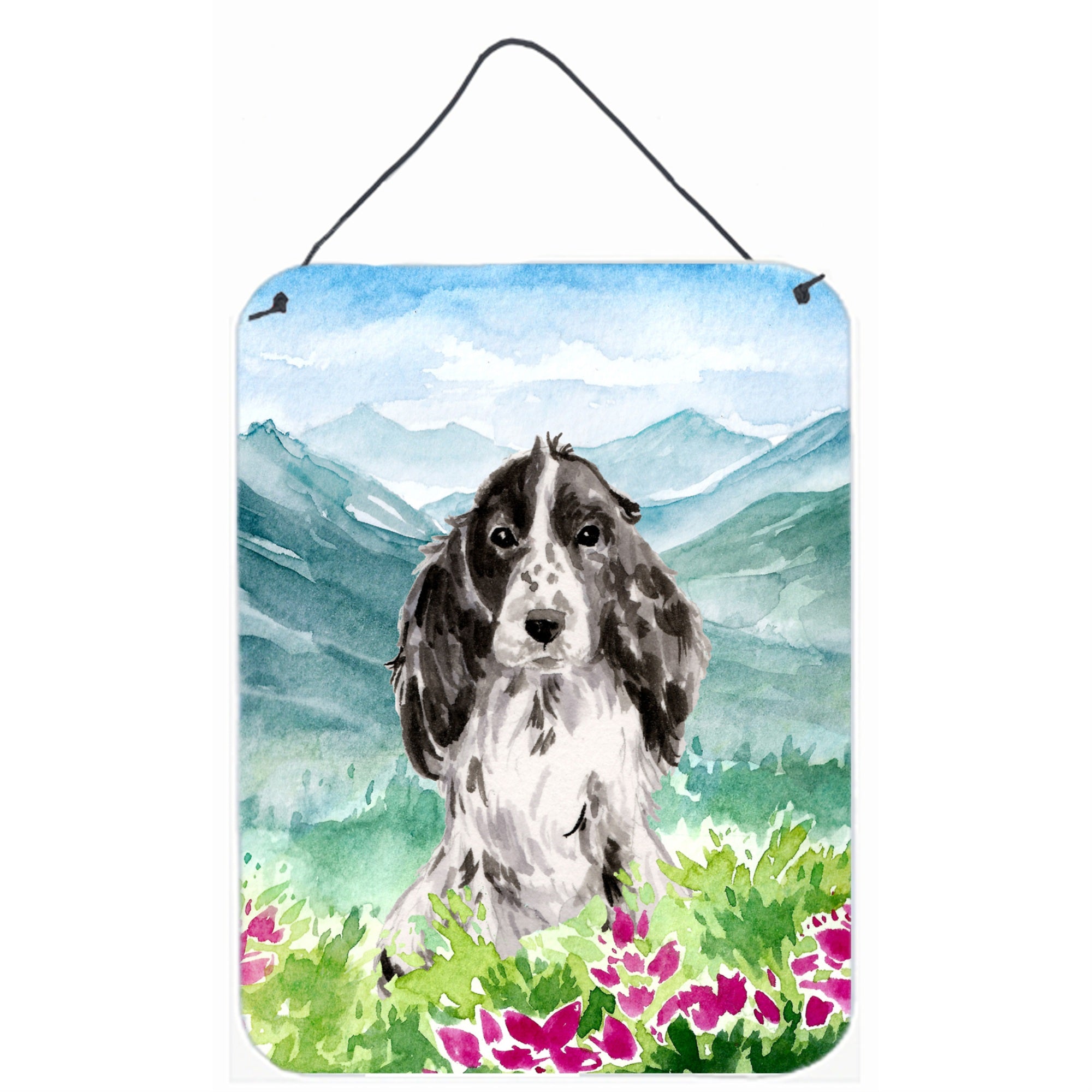 'Caroline'S Treasures Mountian Flowers Black Parti Cocker Spaniel Door Hanging Prints Wall-Decor, Multicolor''