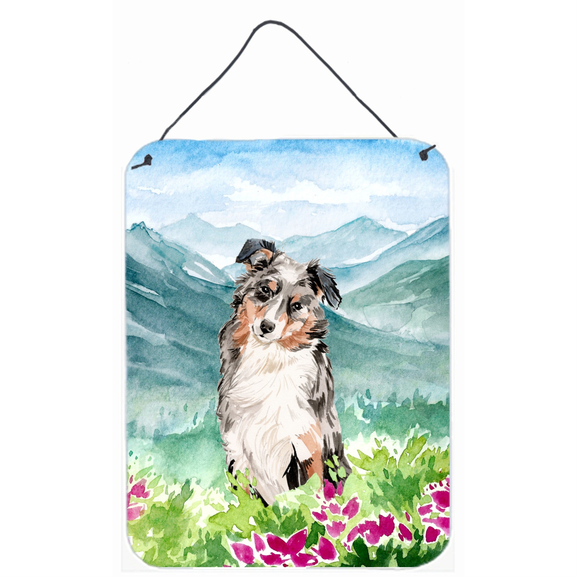 'Caroline'S Treasures Mountian Flowers Australian Shepherd Door Hanging Prints Wall-Decor, Multicolor''
