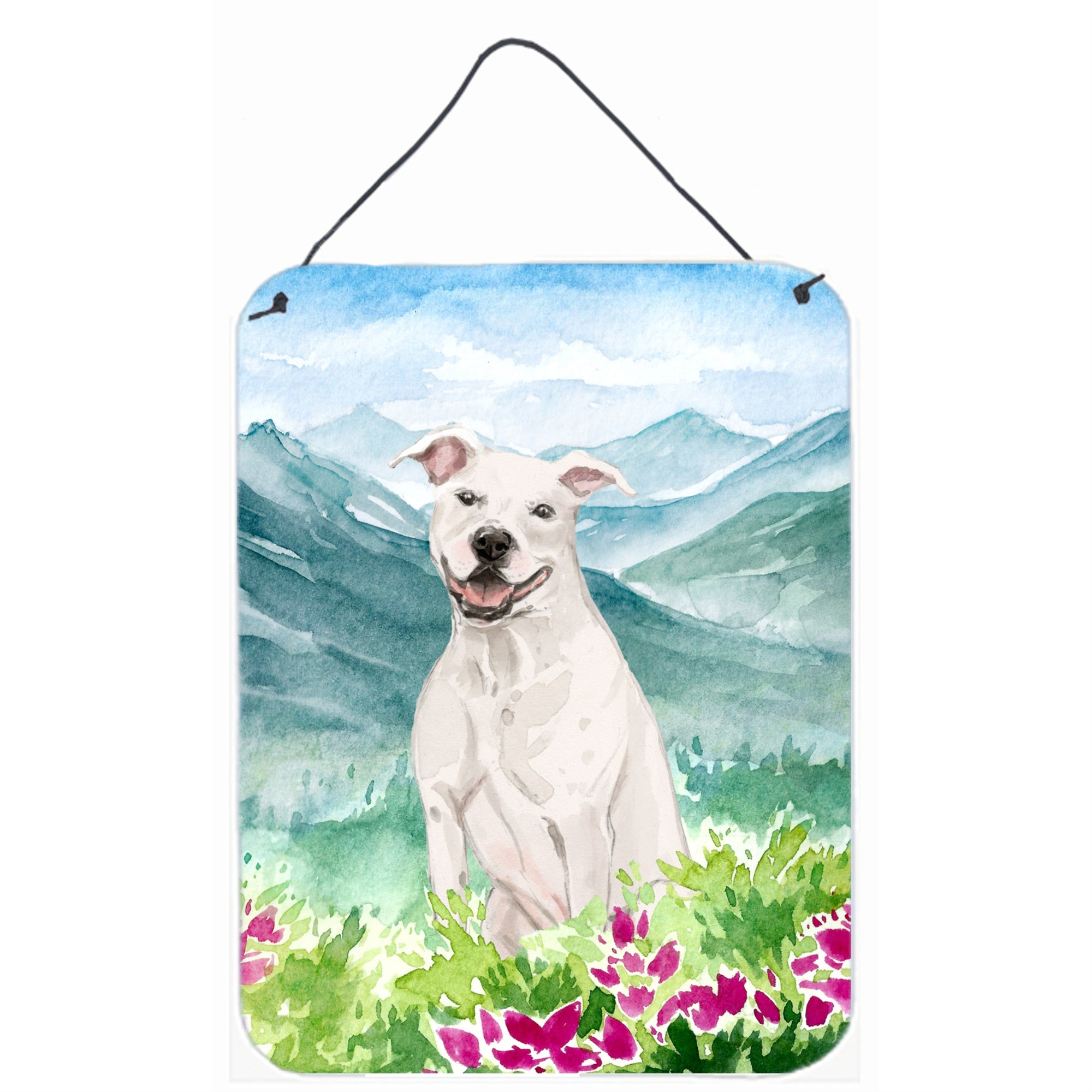 Caroline'S Treasures Mountian Flowers White Staffie Bull Terrier Door Hanging Prints Wall-Decor