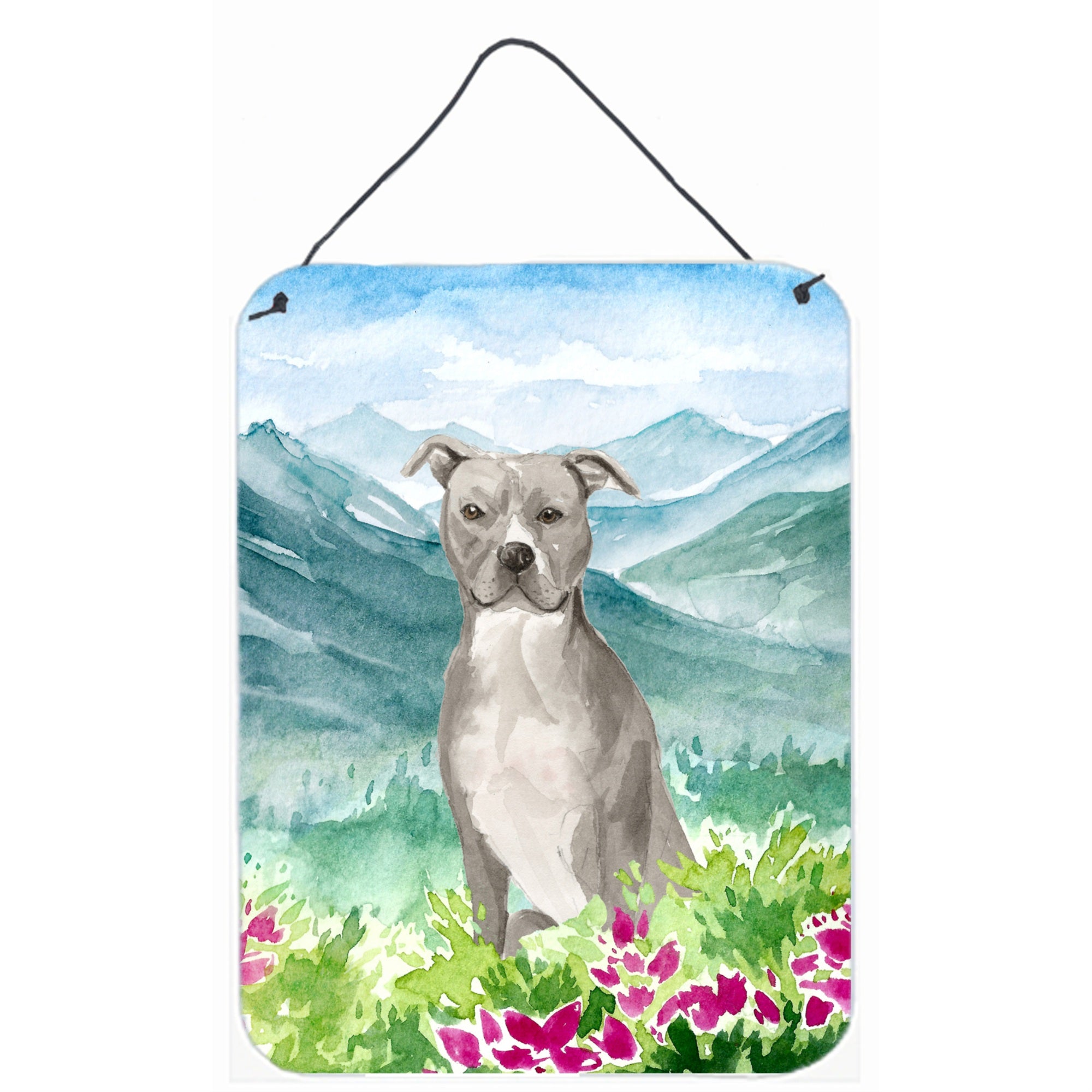 'Caroline'S Treasures Mountian Flowers Staffordshire Bull Terrier Door Hanging Prints Wall-Decor, Multicolor''