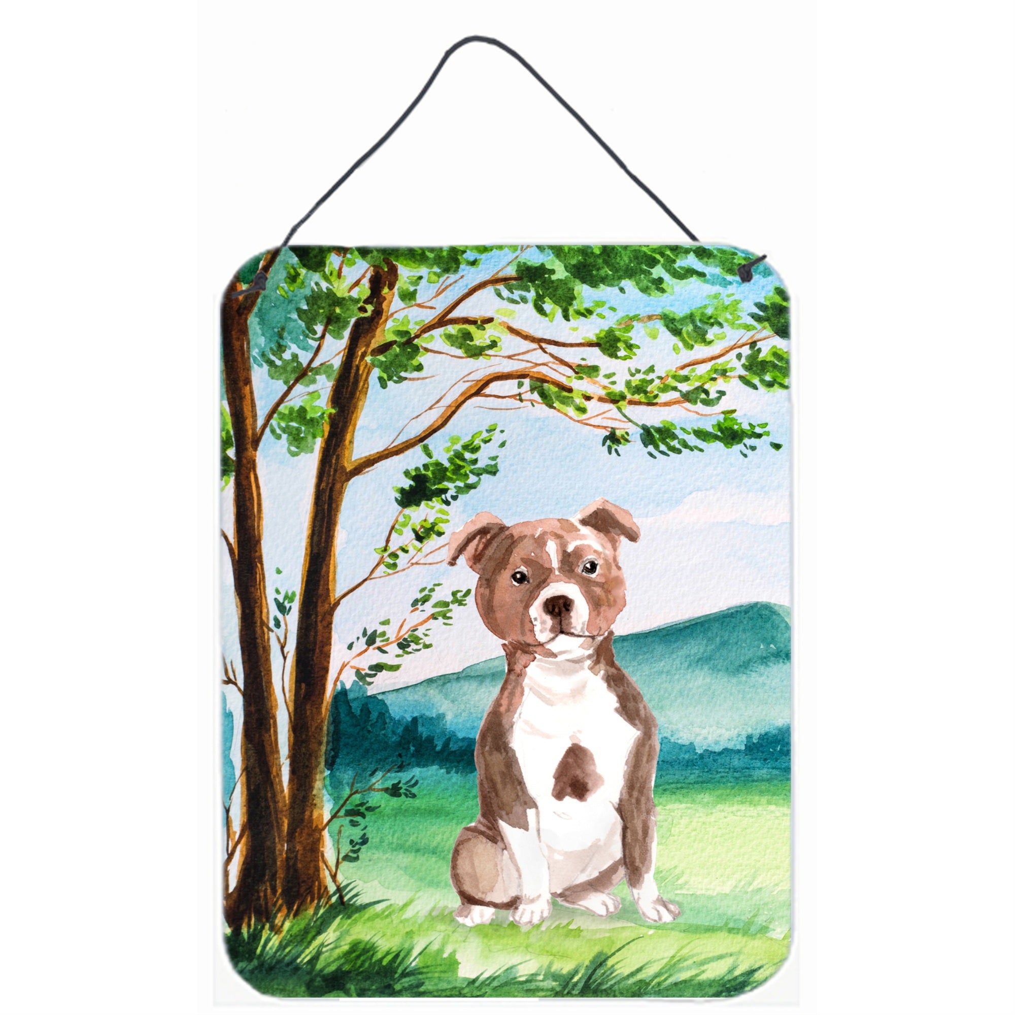 'Caroline'S Treasures Under The Tree Red Staffie Door Hanging Prints Wall-Decor, Multicolor''