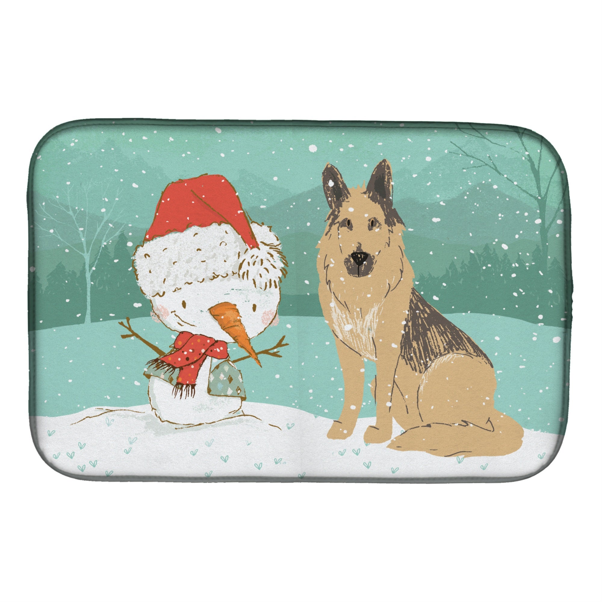 'Caroline'S Treasures German Shepherd And Snowman Christmas Dish Drying Mat, 14 X 21''