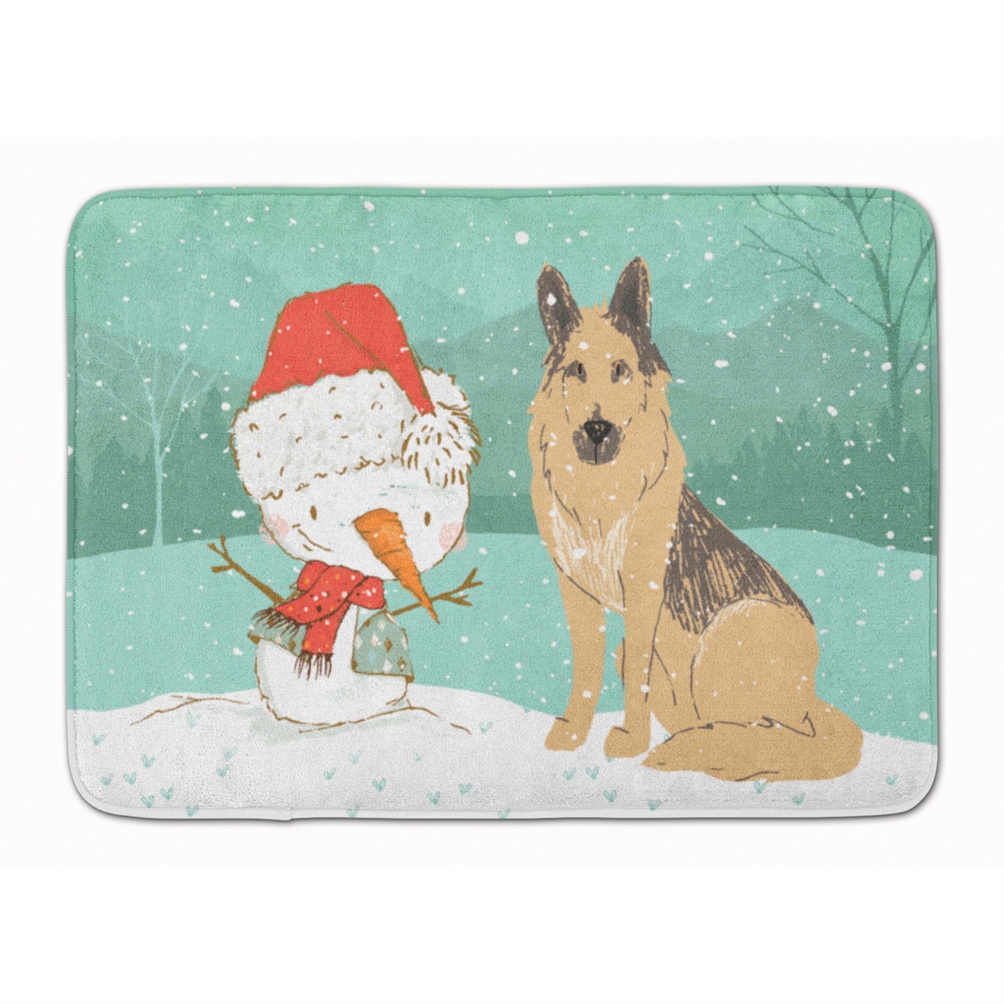 'Caroline'S Treasures German Shepherd And Snowman Christmas Machine Washable Memory Foam Mat, Multicolor''