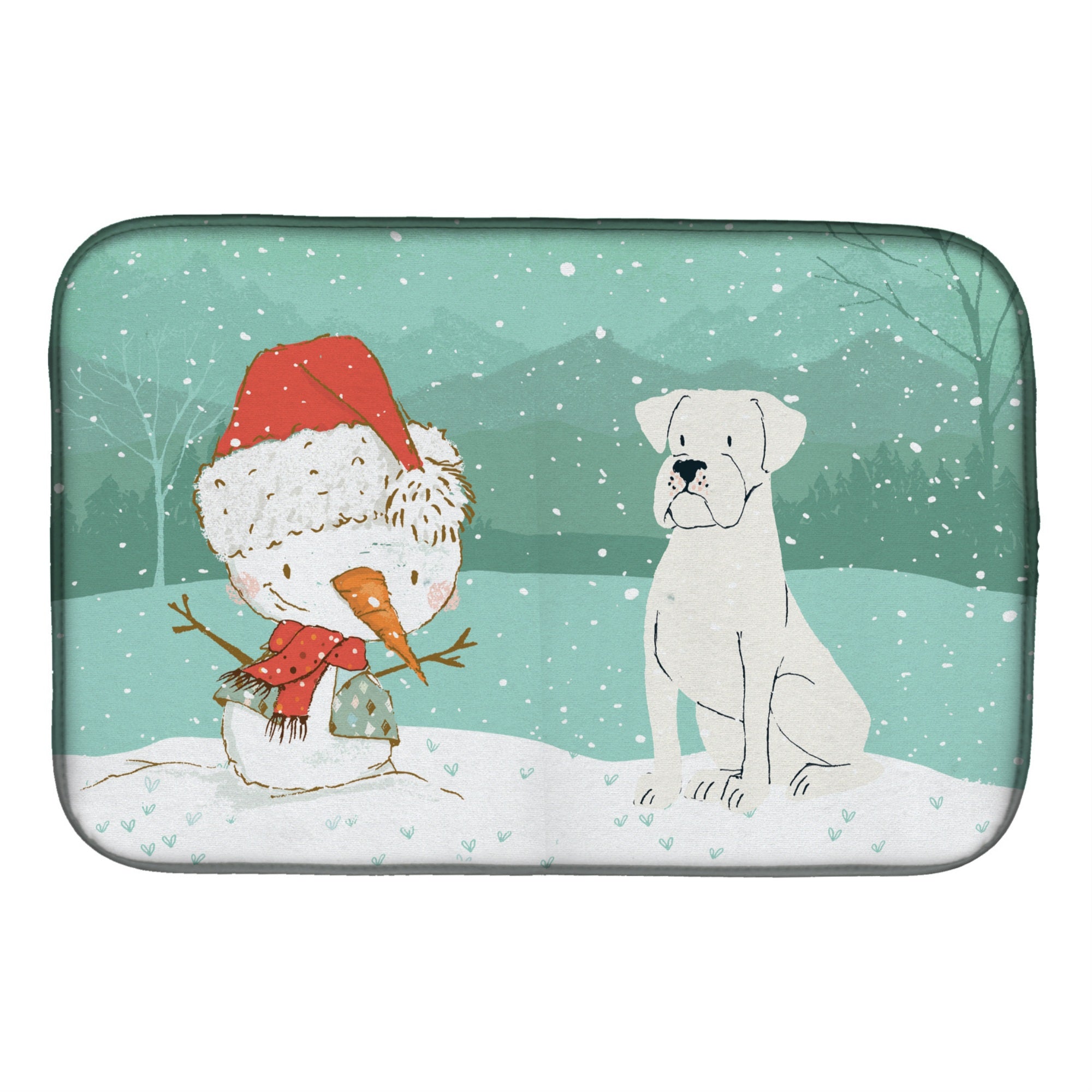 'Caroline'S Treasures White Boxer And Snowman Christmas Dish Drying Mat, 14 X 21, Multicolor''