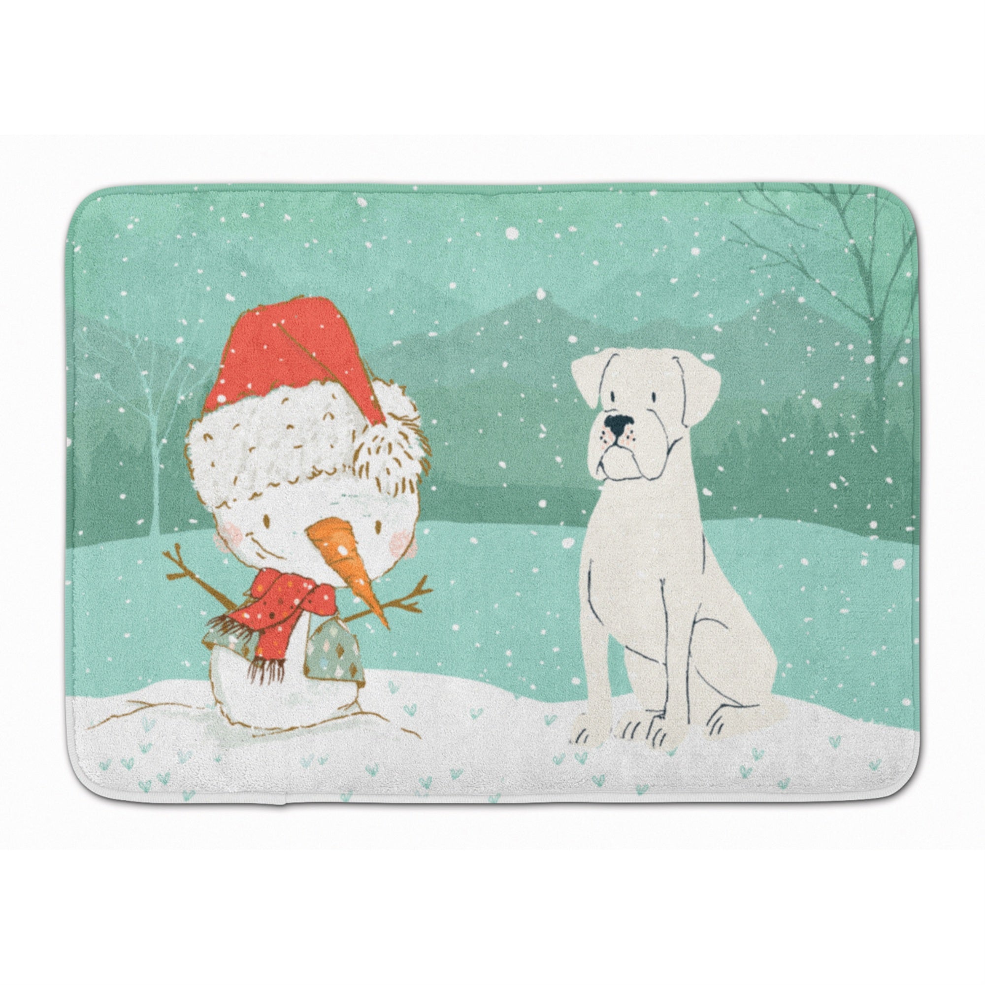 Caroline'S Treasures White Boxer And Snowman Christmas Machine Washable Memory Foam Mat