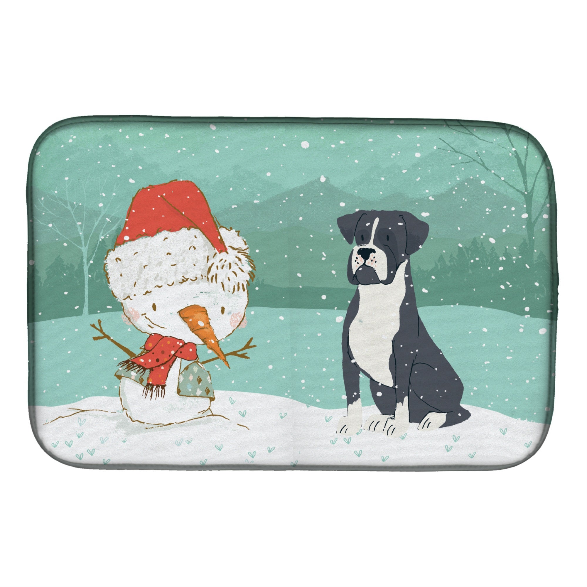 'Caroline'S Treasures Black Boxer And Snowman Christmas Dish Drying Mat, 14 X 21, Multicolor''