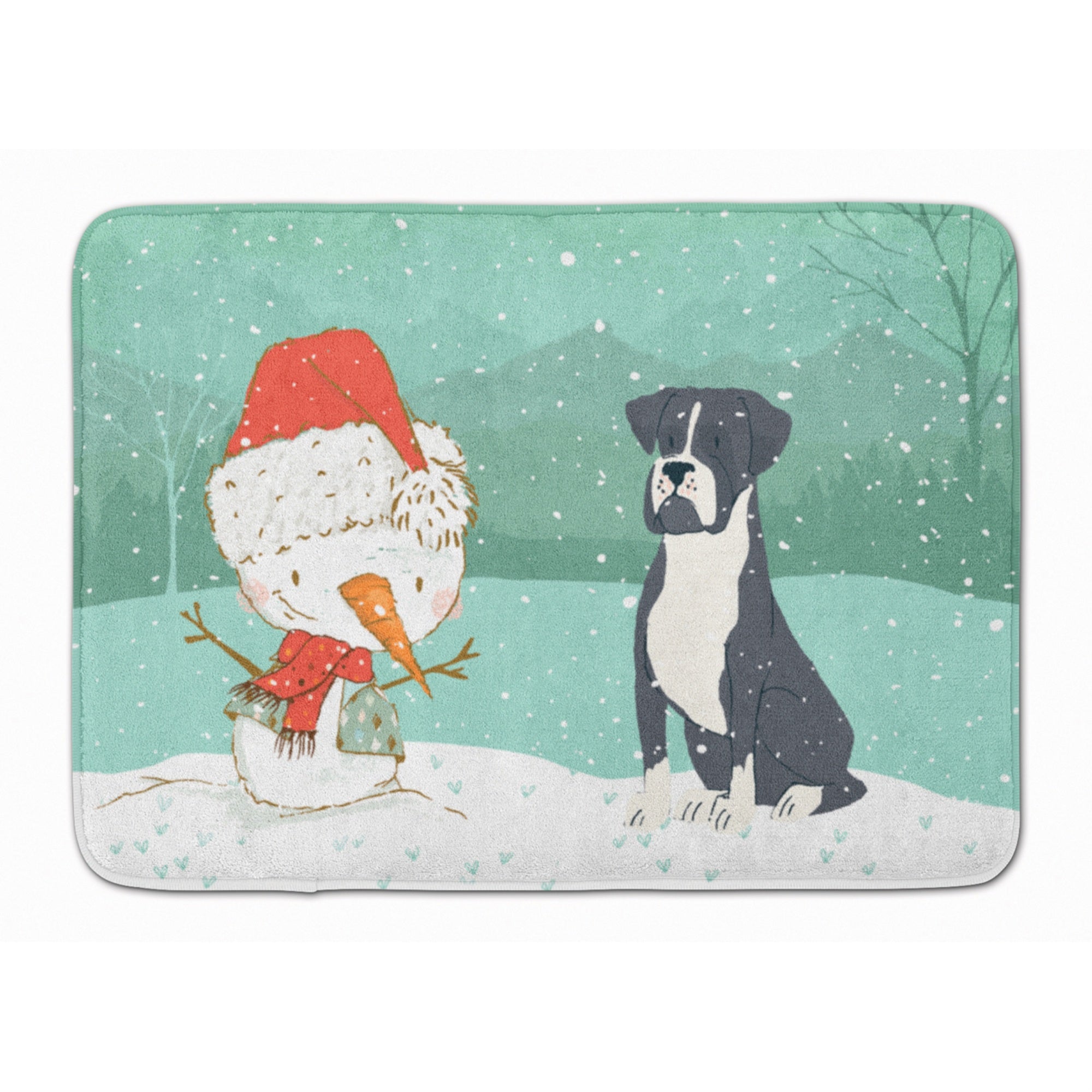 'Caroline'S Treasures Black Boxer And Snowman Christmas Machine Washable Memory Foam Mat, Multicolor''