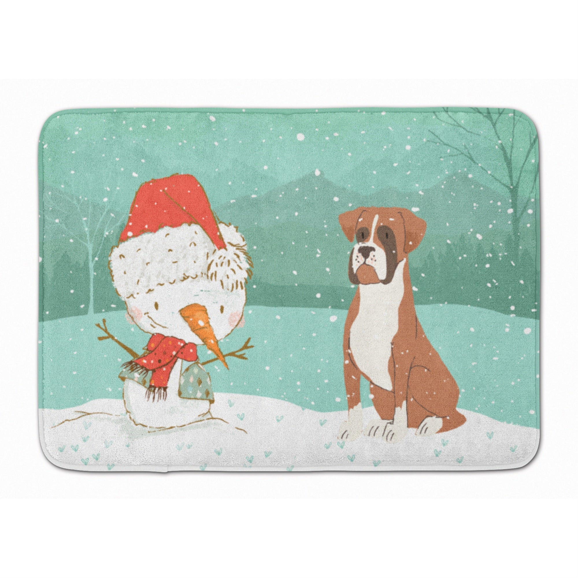 'Caroline'S Treasures Fawn Boxer And Snowman Christmas Machine Washable Memory Foam Mat, Multicolor''