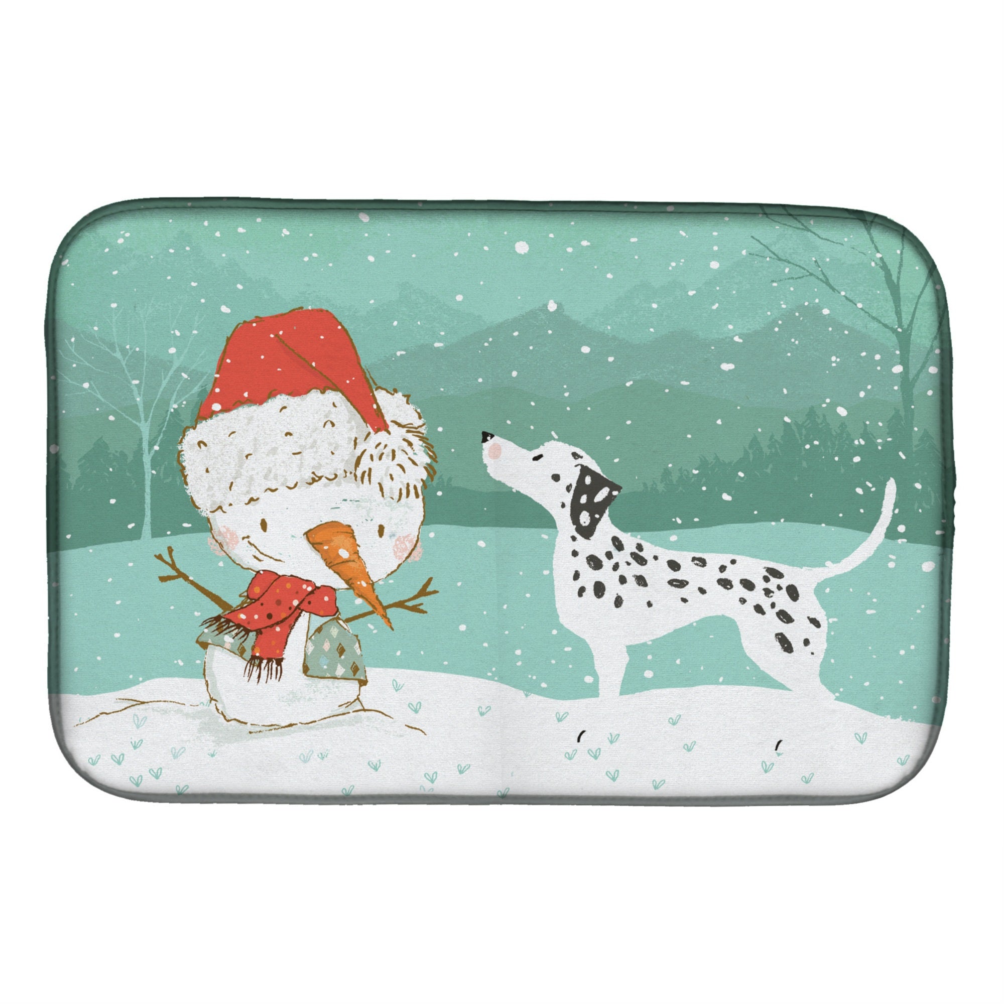 'Caroline'S Treasures Dalmatian And Snowman Christmas Dish Drying Mat, 14 X 21, Multicolor''