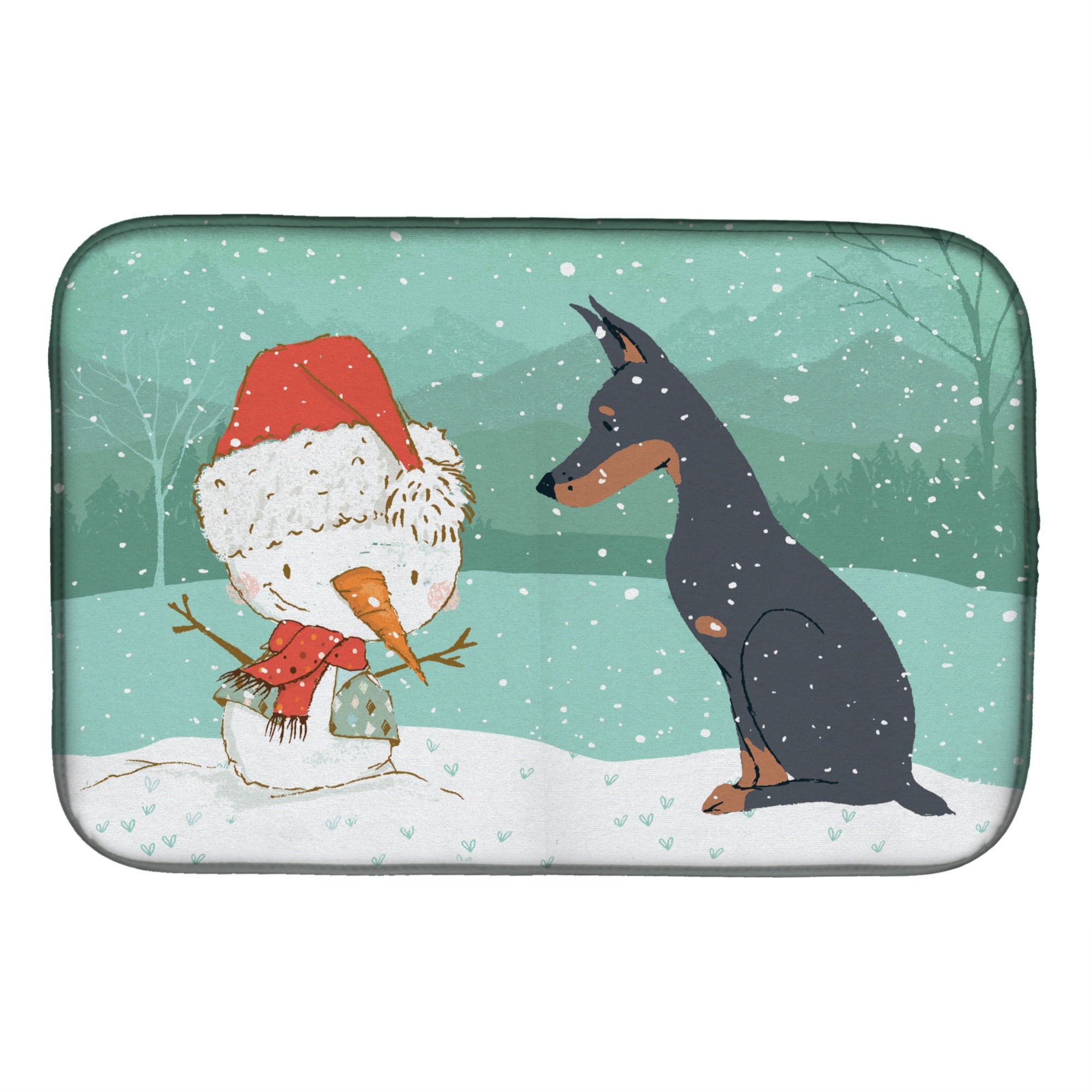 'Caroline'S Treasures Doberman And Snowman Christmas Dish Drying Mat, 14 X 21, Multicolor''