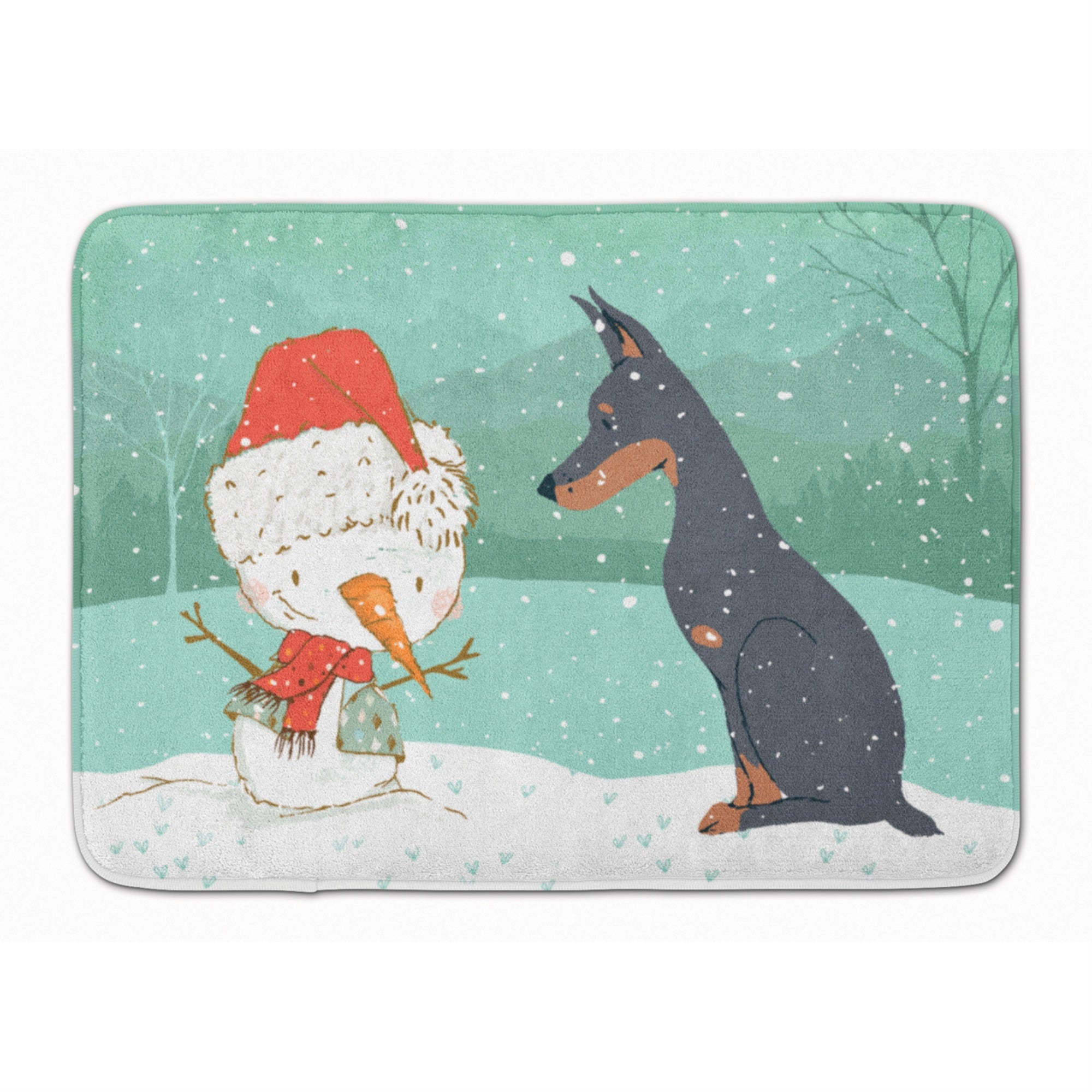 'Caroline'S Treasures Doberman And Snowman Christmas Machine Washable Memory Foam Mat, Multicolor''
