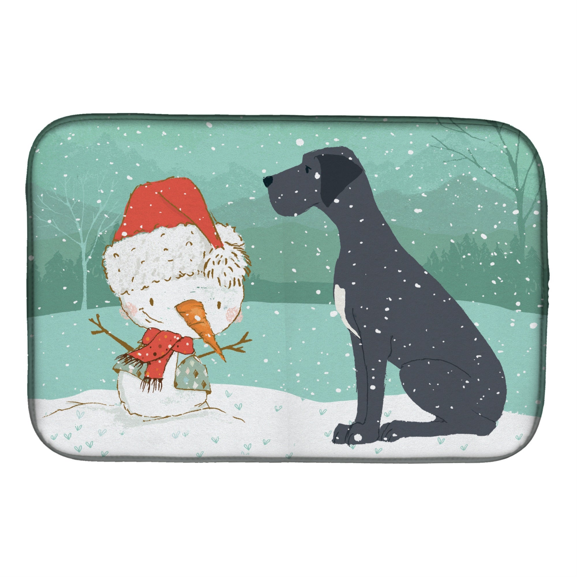 'Caroline'S Treasures Black Dane And Snowman Christmas Dish Drying Mat, 14 X 21, Multicolor''