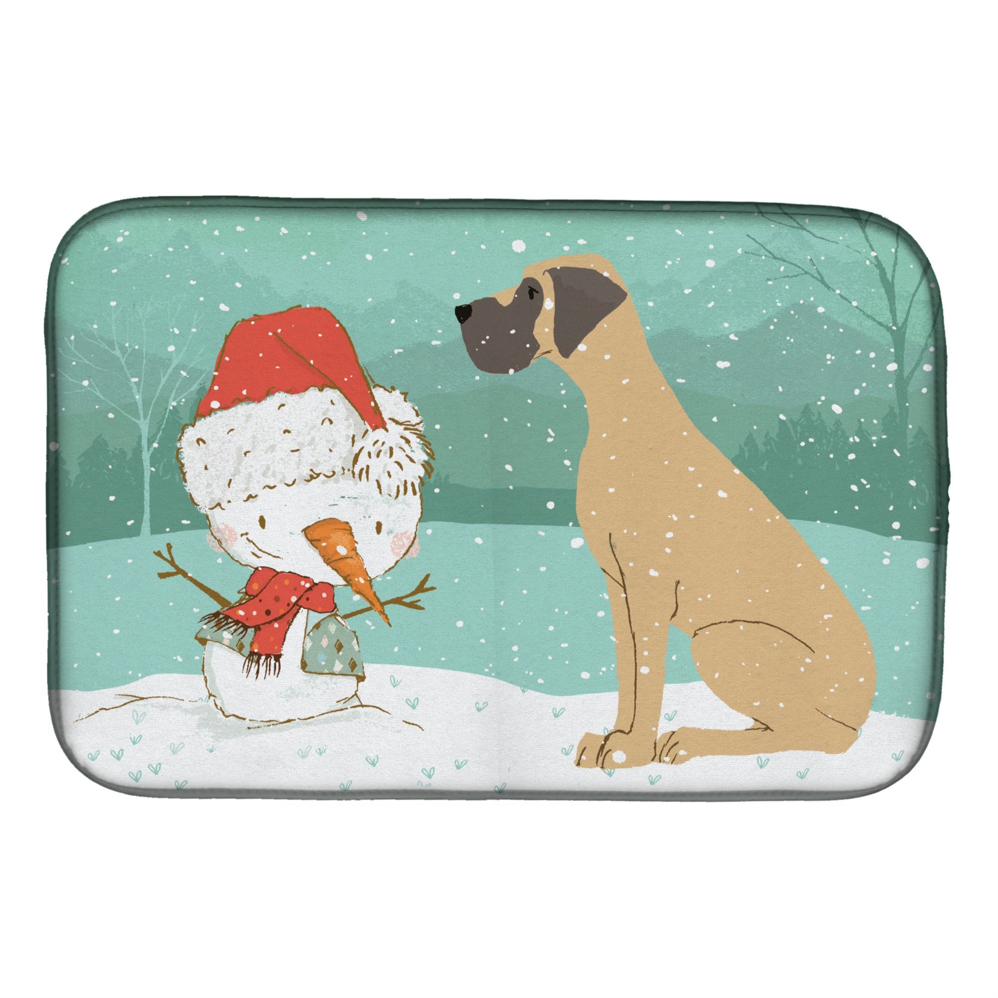 'Caroline'S Treasures Fawn Natural Dane Snowman Christmas Dish Drying Mat, 14 X 21''