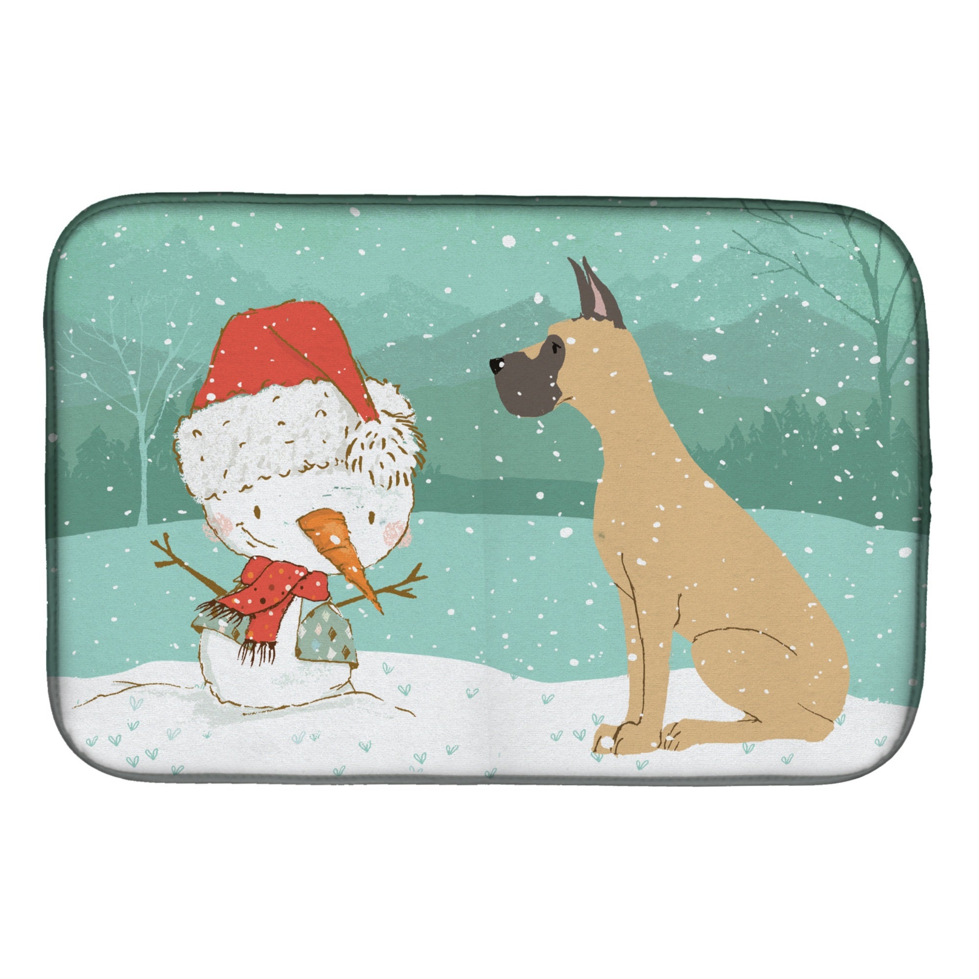 'Caroline'S Treasures Cropped Fawn Dane Snowman Christmas Dish Drying Mat, 14 X 21, Multicolor''