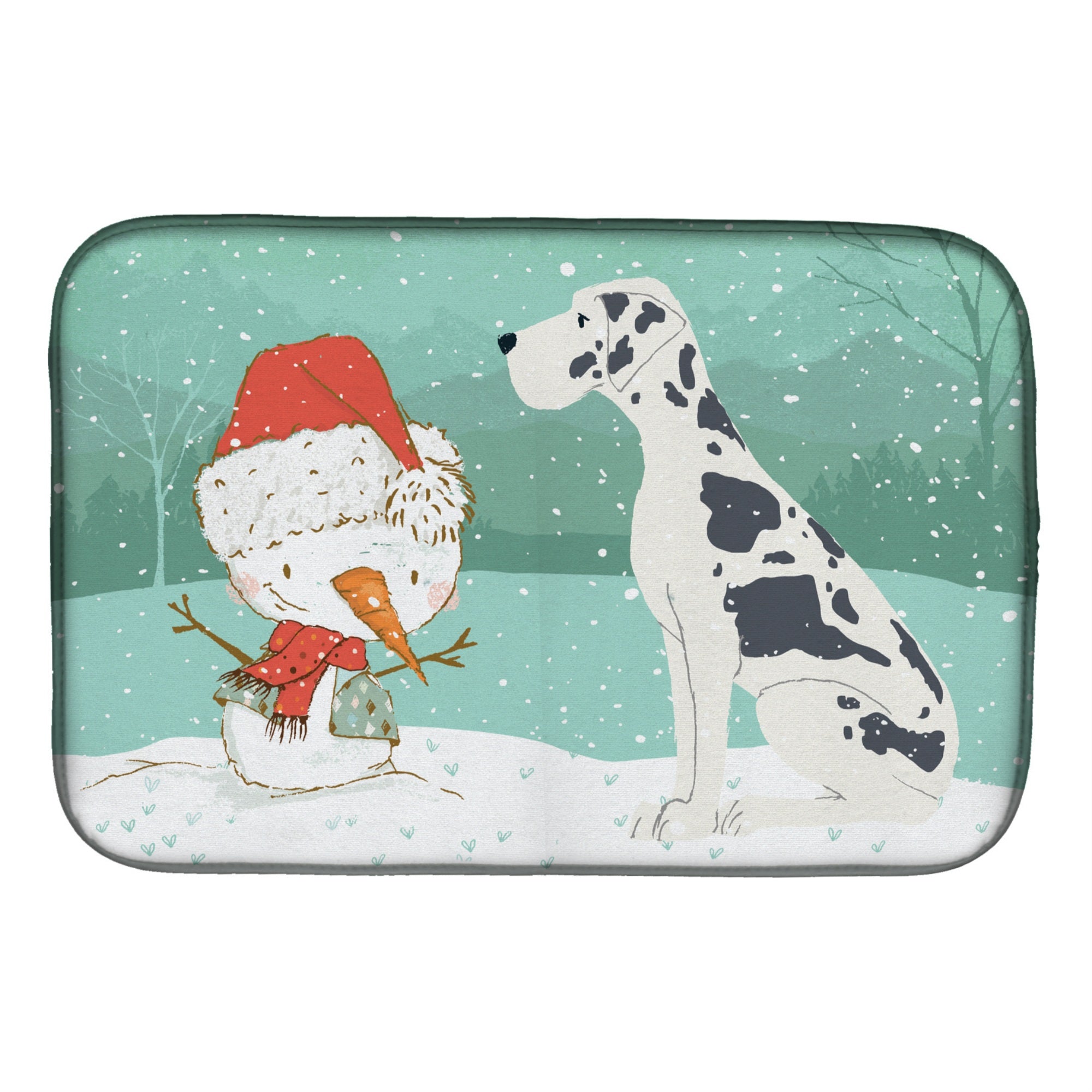 'Caroline'S Treasures Harlequin Dane Snowman Christmas Dish Drying Mat, 14 X 21''