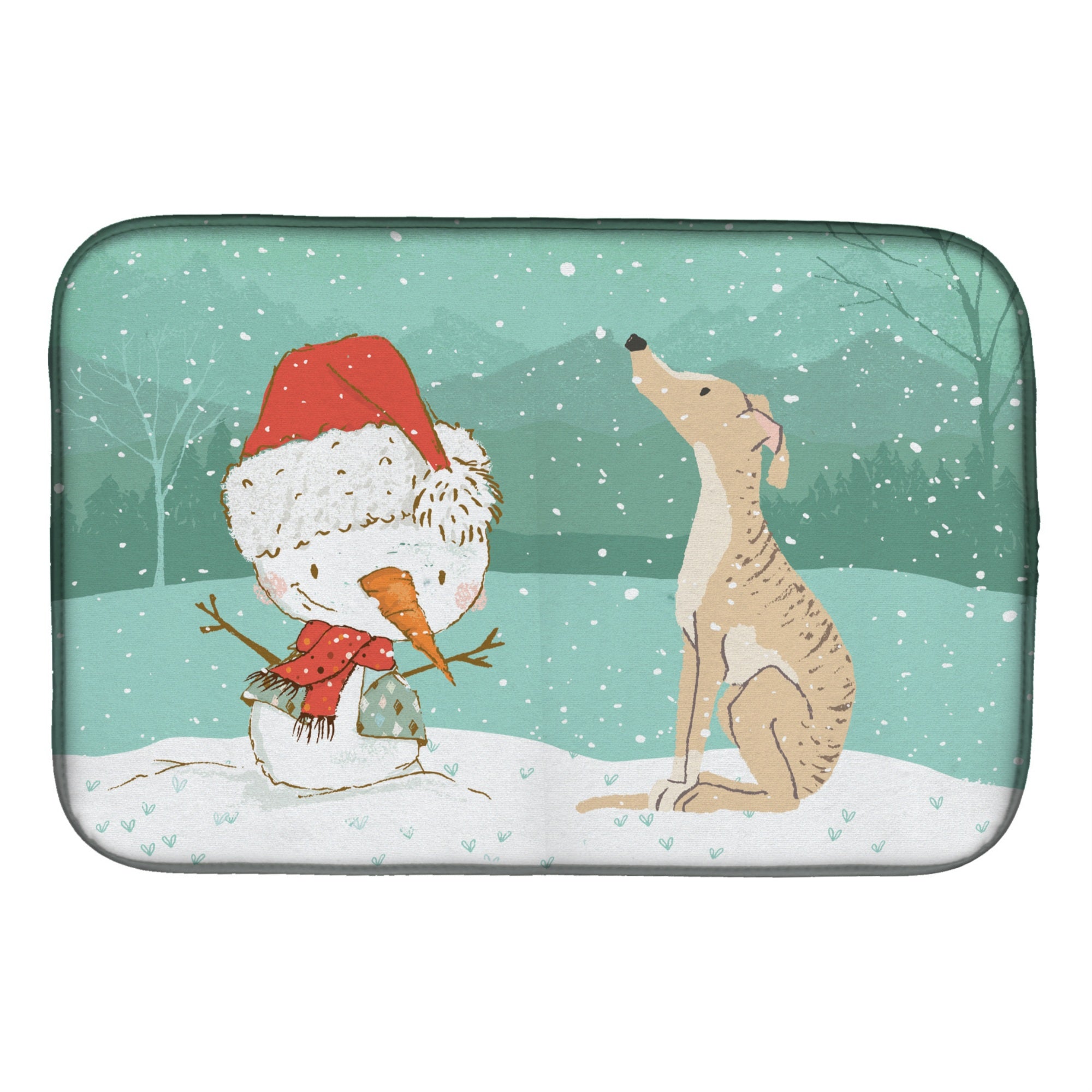 'Caroline'S Treasures Brindle Greyhound Snowman Christmas Dish Drying Mat, 14 X 21, Multicolor''