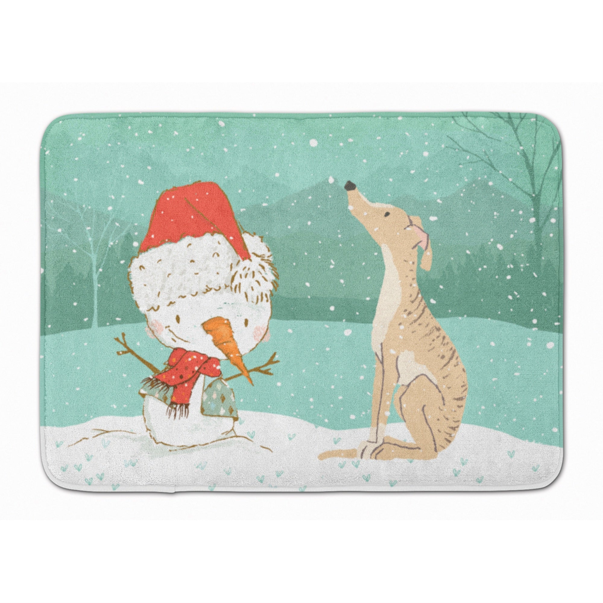 'Caroline'S Treasures Brindle Greyhound Snowman Christmas Machine Washable Memory Foam Mat, Multicolor''