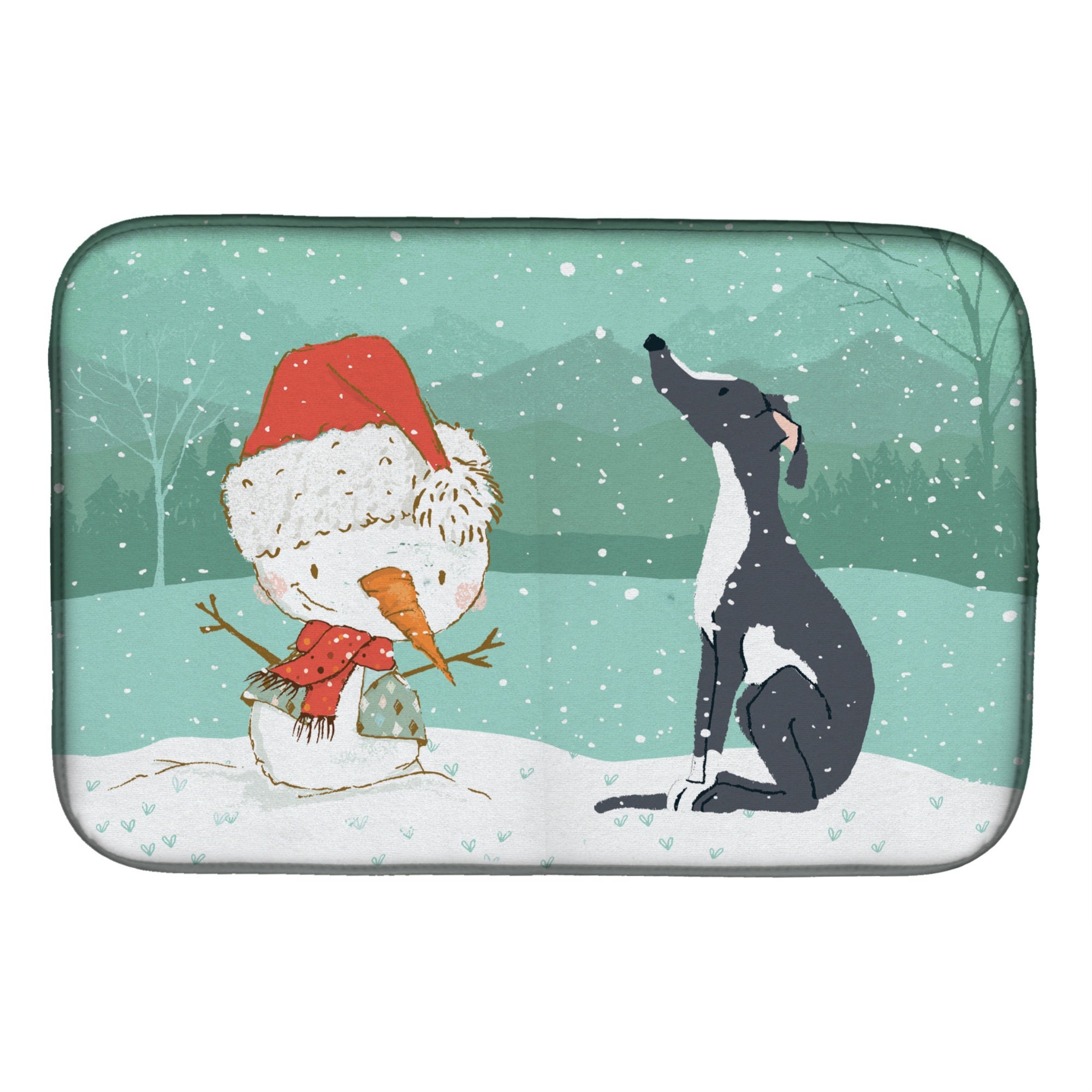 'Caroline'S Treasures Black Greyhound Snowman Christmas Dish Drying Mat, 14 X 21''