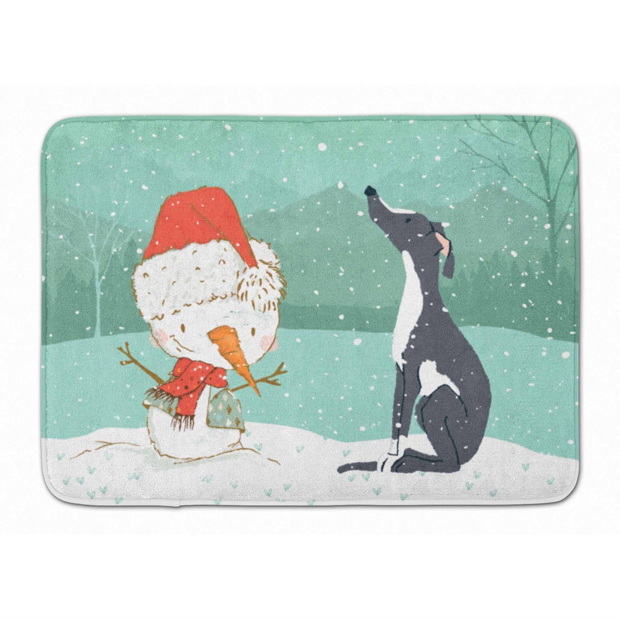'Caroline'S Treasures Black Greyhound Snowman Christmas Machine Washable Memory Foam Mat, Multicolor''